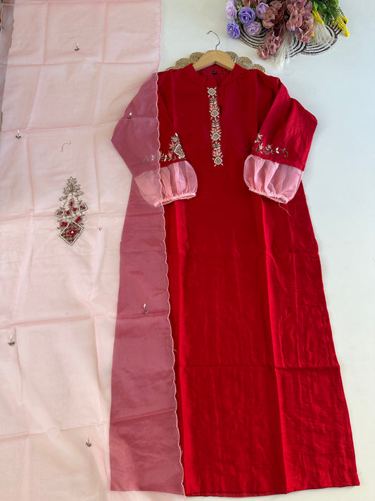 D384 - Dola silk straight kurti with dupatta