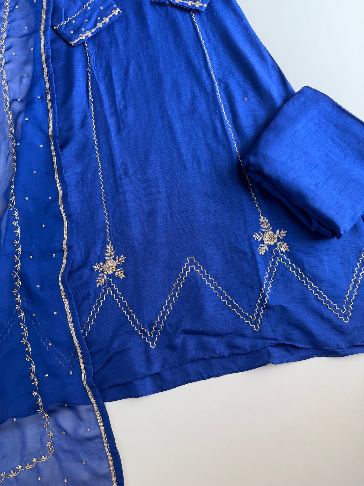 K298 - Russian silk zardosi handwork Anarkali with pants and dupatta