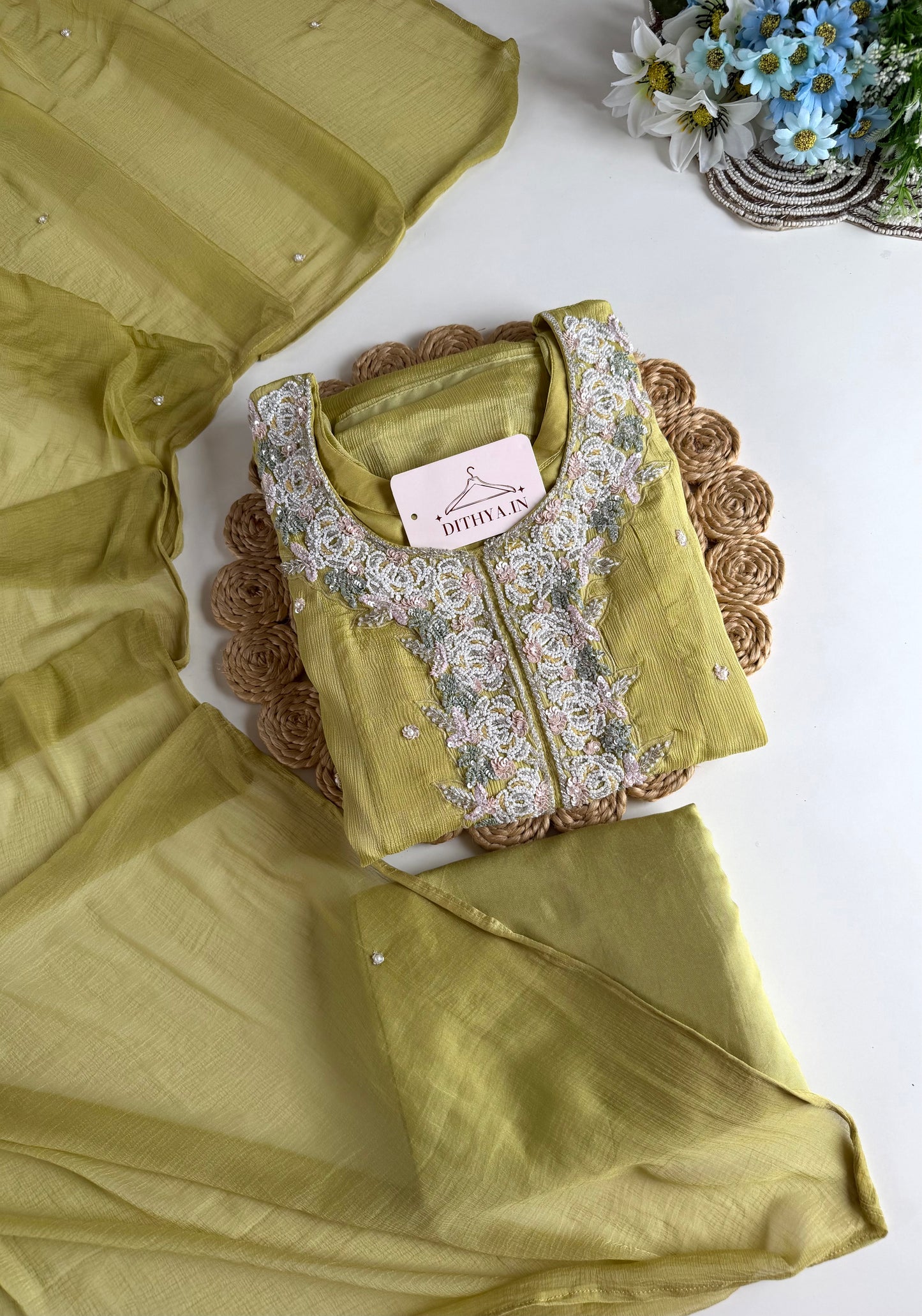 K620 - Pure Chinnon handwork Anarkali with pants and dupatta