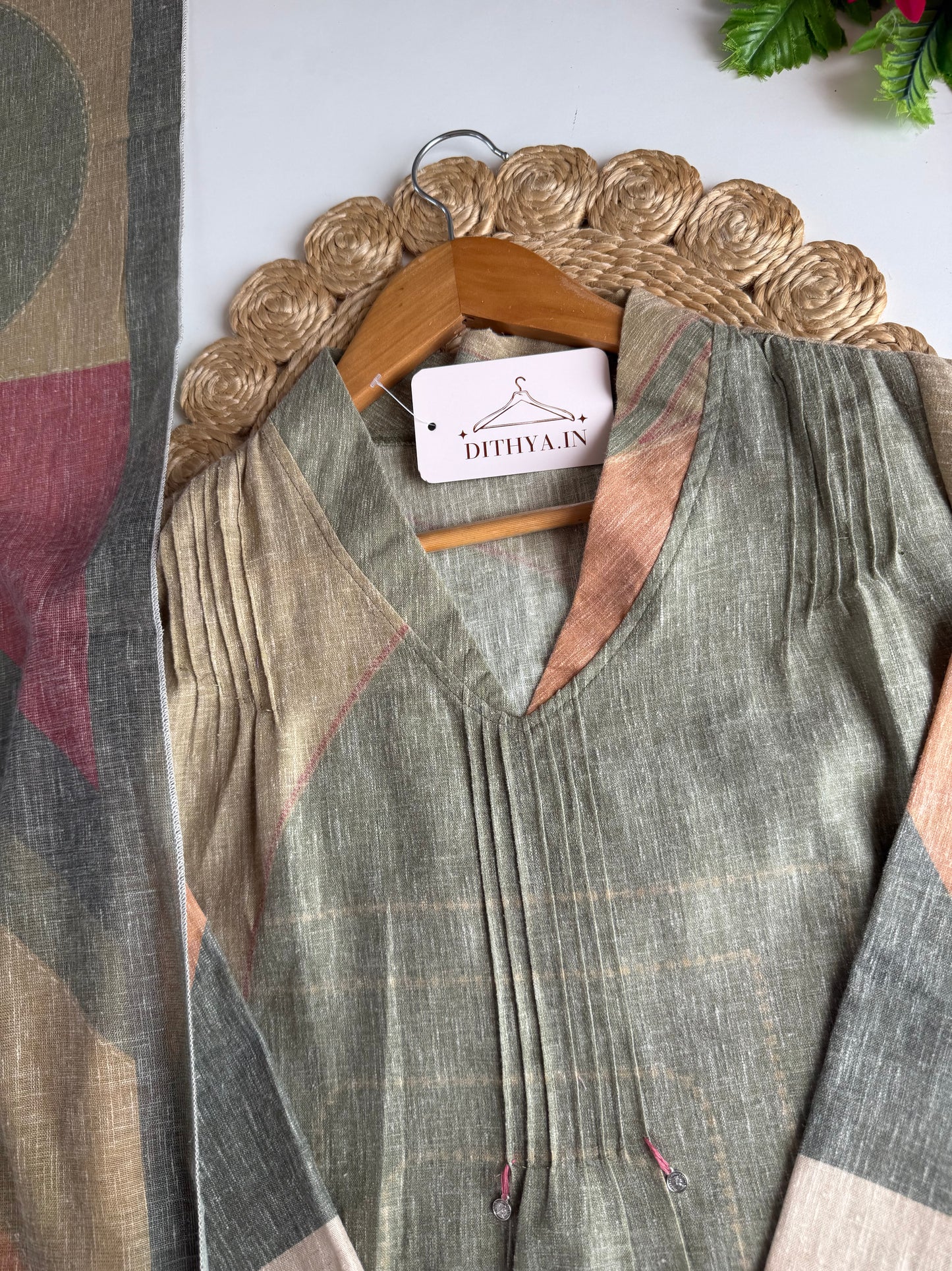 K242 - Linen printed Aline Kurti with pants and dupatta