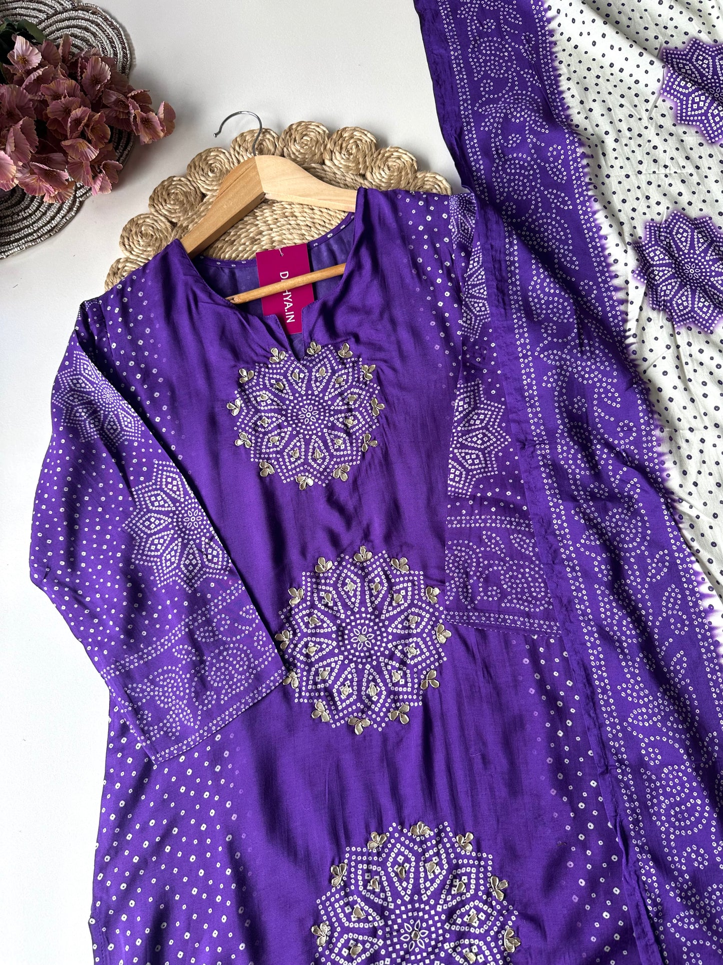 K272 - Pure muslin bandhini straight Kurti with pants and dupatta