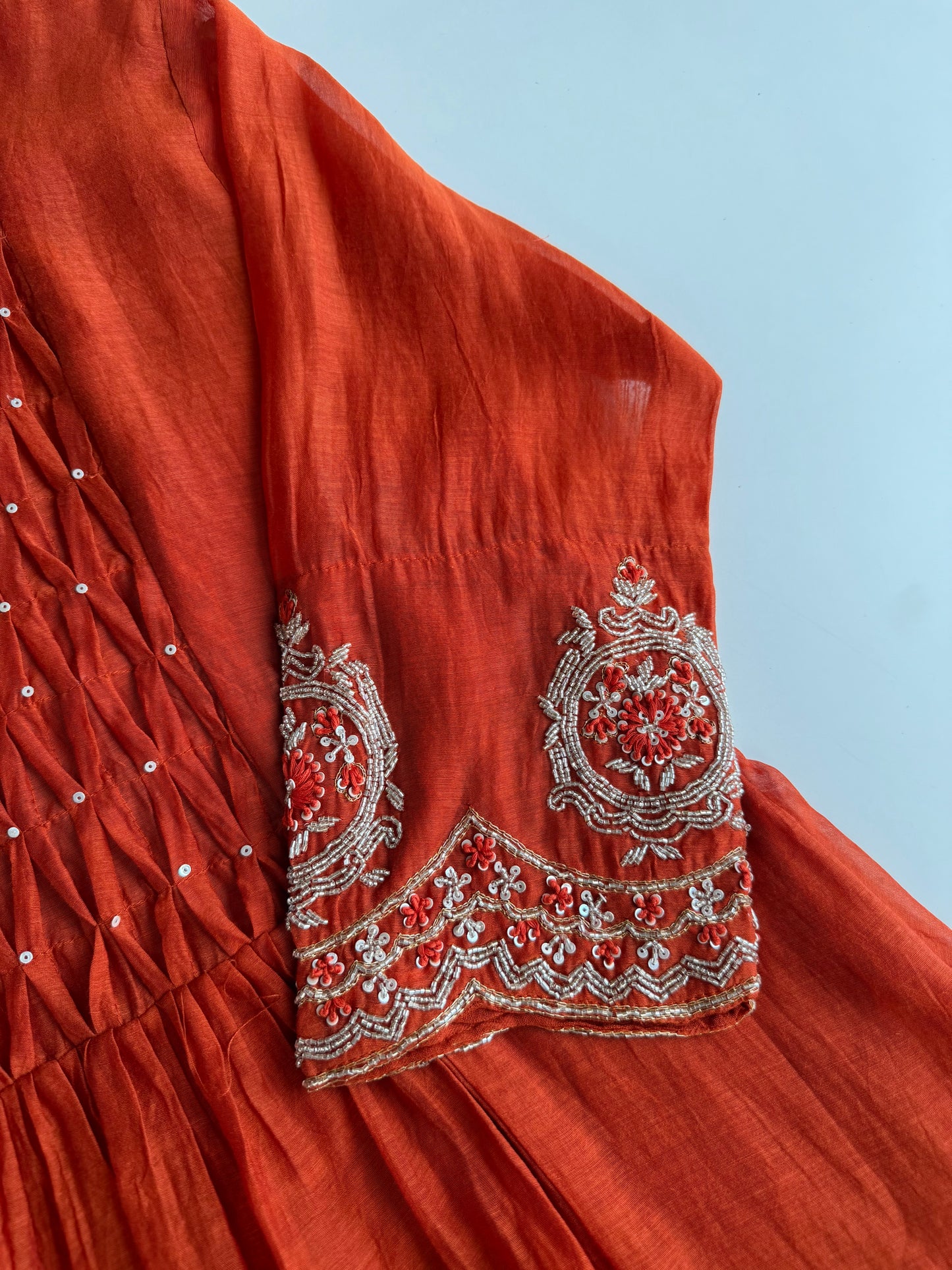 K217 - Mul chanderi handwork Anarkali with pants and dupatta