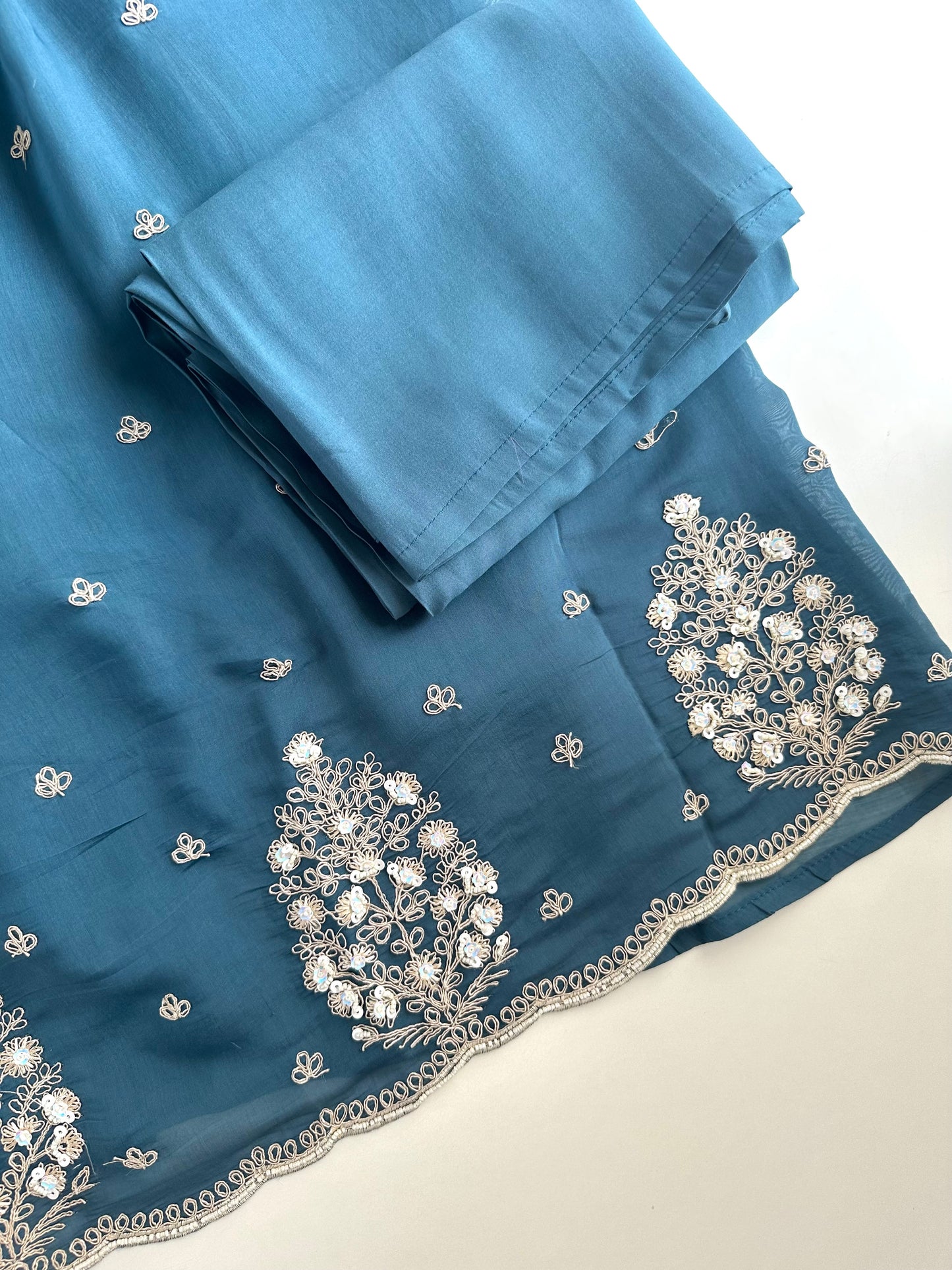 K487 - Mul Chanderi handwork Anarkali with pants and dupatta