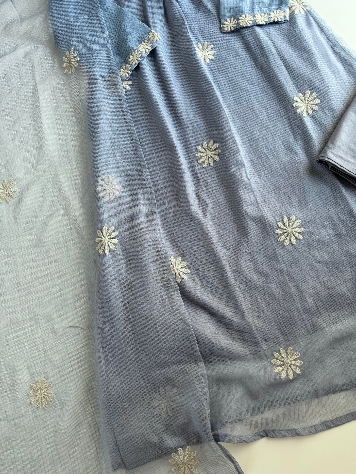 K713 - Kota doriya embroidered Aline Kurti with pants and dupatta