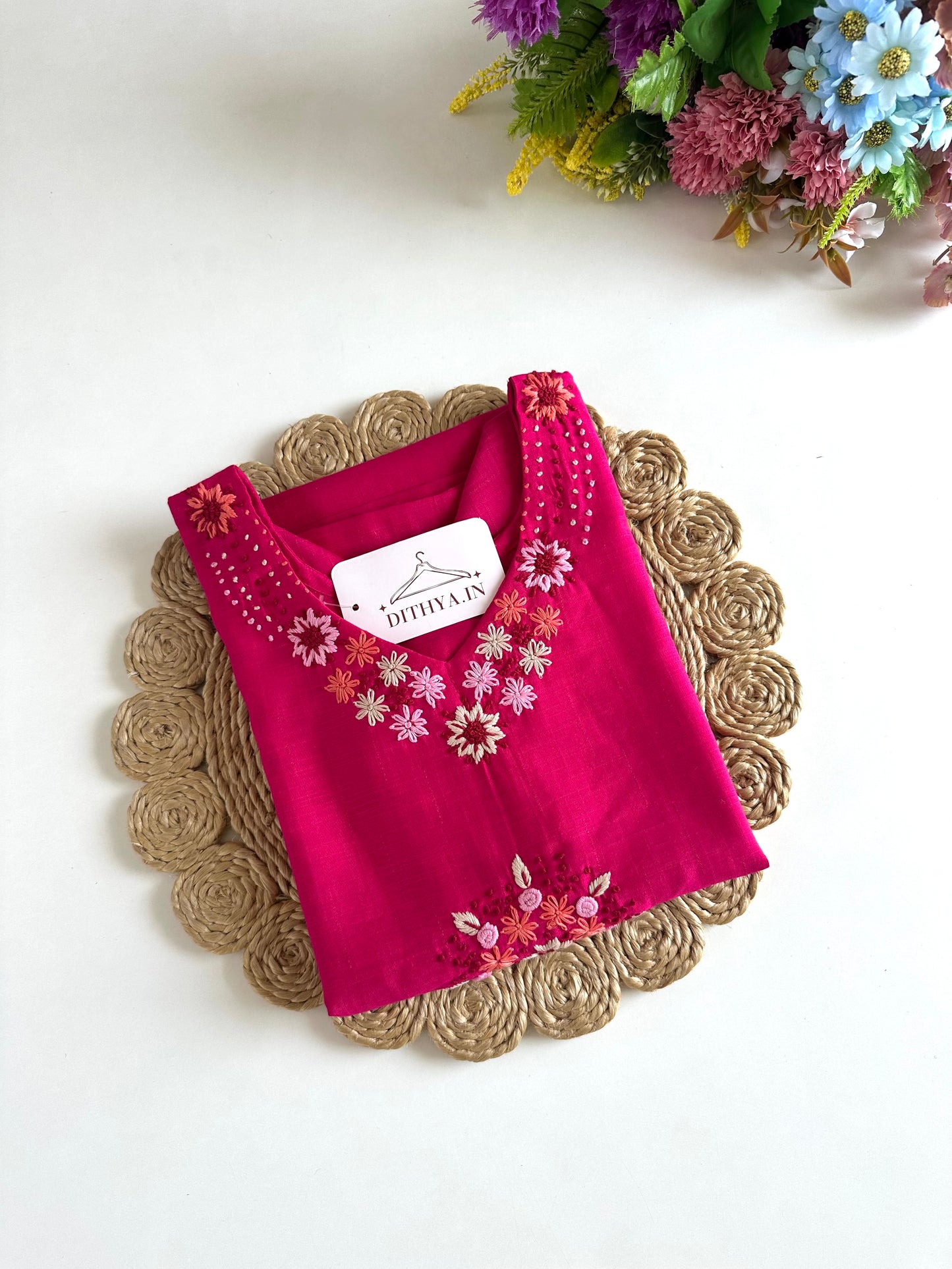 K476 - Muslin cotton embroidered straight Kurti