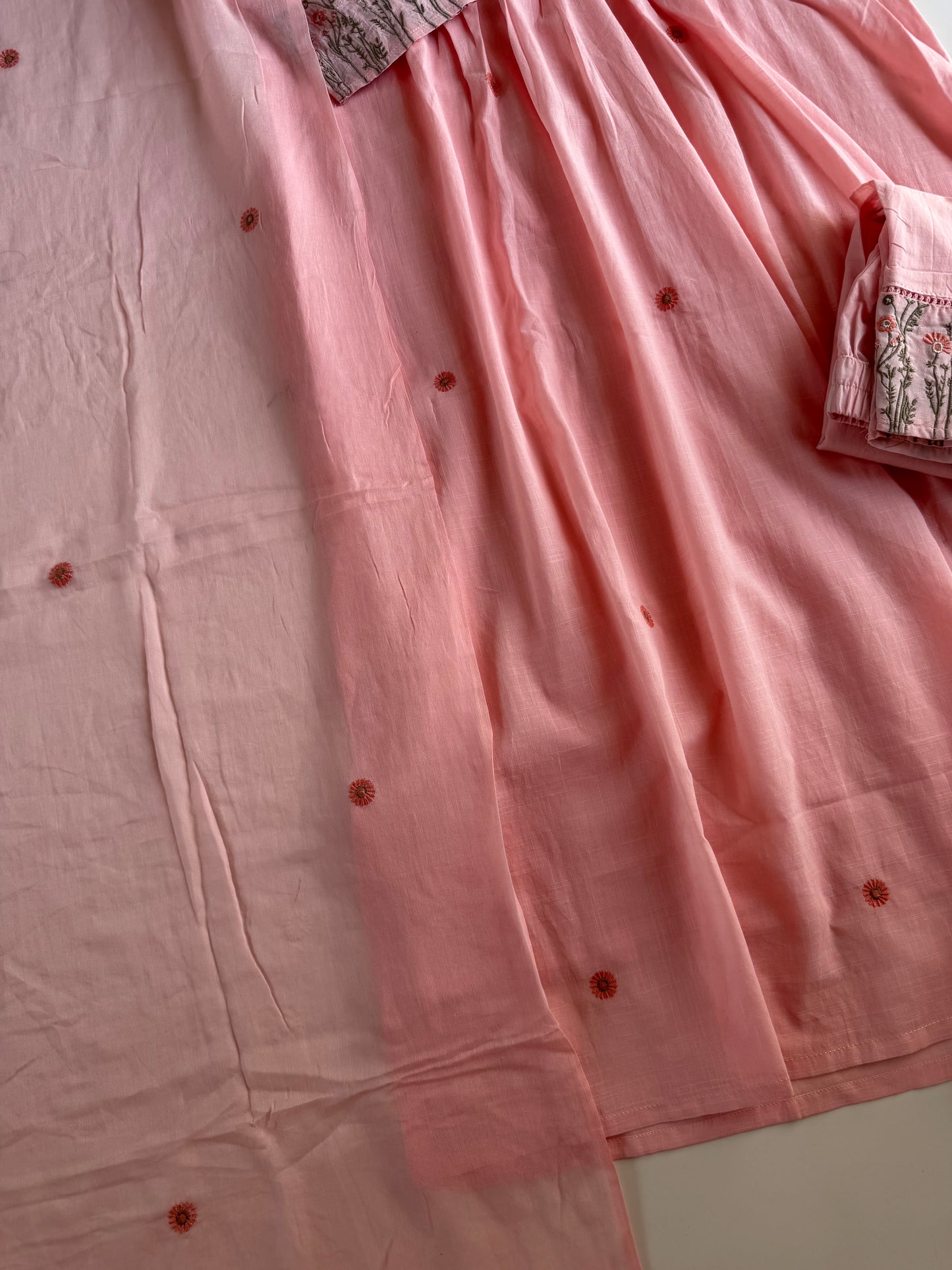 K281 - Mul cotton embroidered Anarkali with pants and dupatta