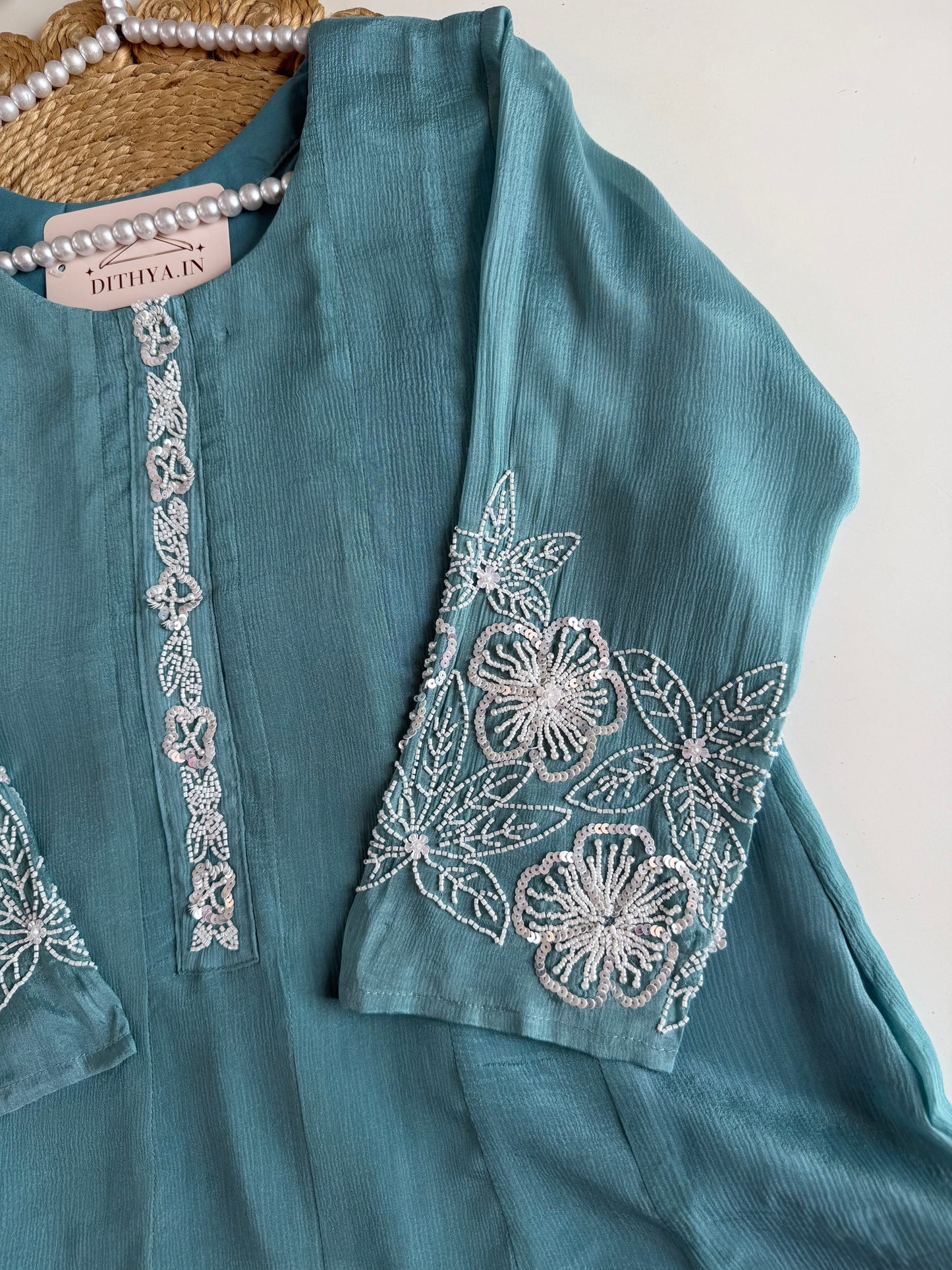 K007 - Pure Chinnon handwork Anarkali with pants and dupatta