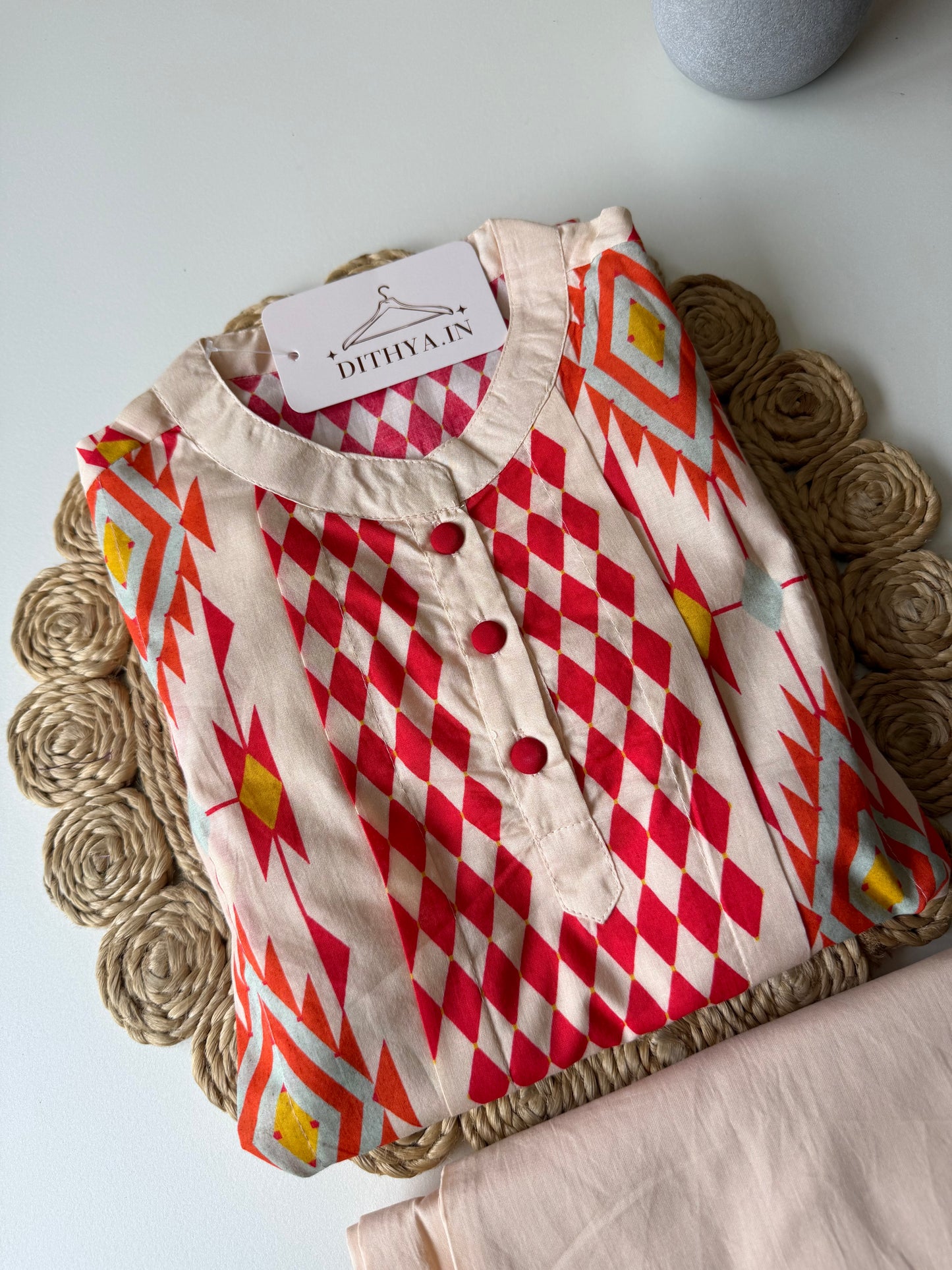 K476 - Mul cotton printed Aline Kurti with pants