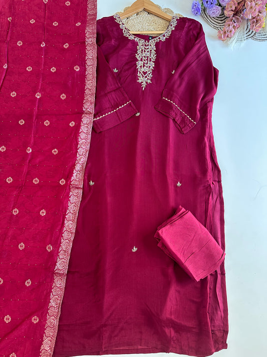 D355 - Roman silk straight kurti with pants and dupatta