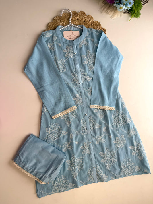 K606 - Mul chanderi embroidered coord set