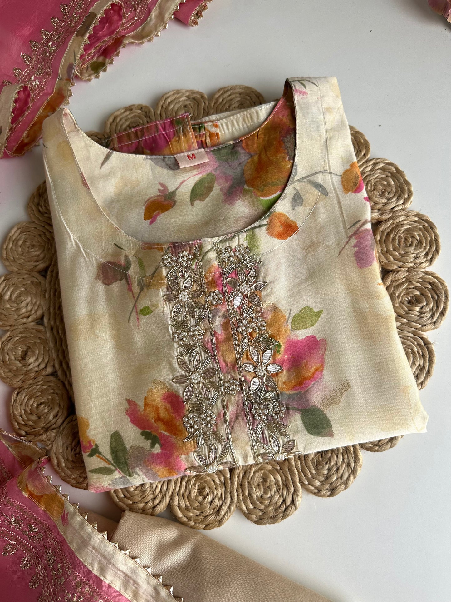 K476 - Roman silk zari work straight Kurti with pants and dupatta