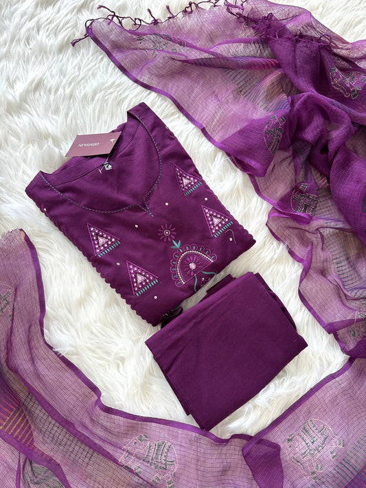 K226 - Cotton Anarkali with pants and dupatta