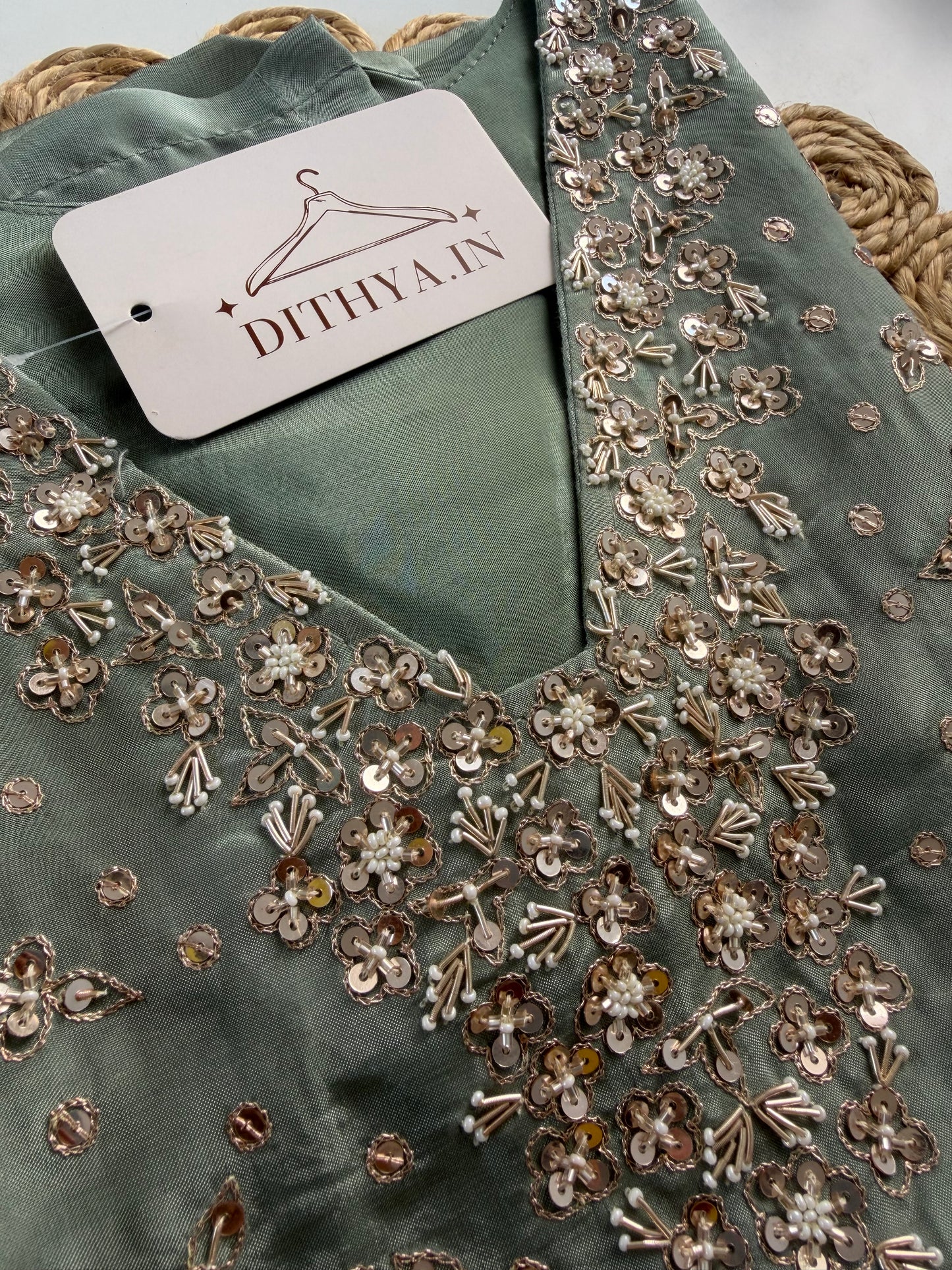 K082 - Ho silk Handwork straight Kurti with pants and dupatta