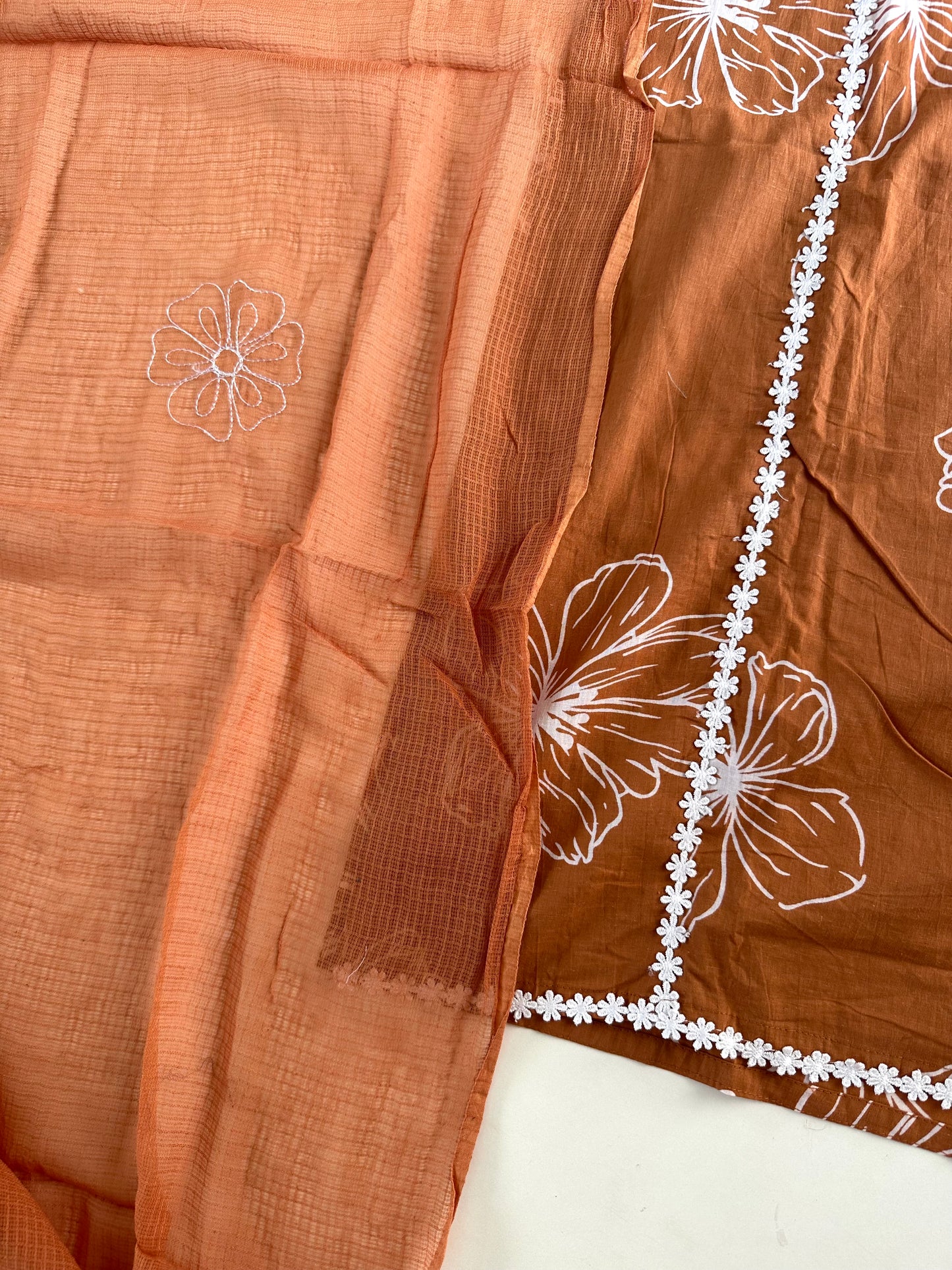 K217 - Cotton floral straight kurti with pants and dupatta