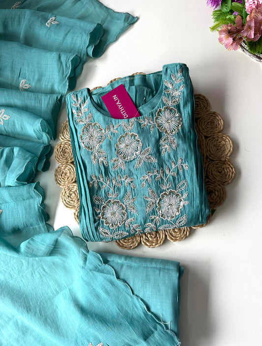 K350 - Mul Chanderi handwork Anarkali with pants and dupatta