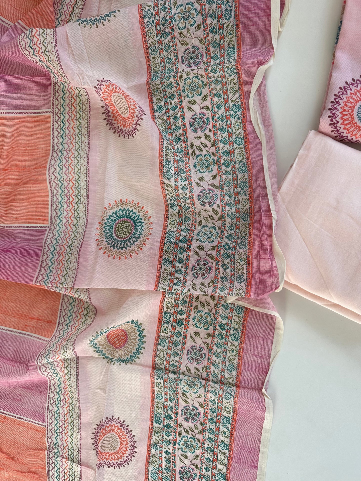 K420 - Cotton embroidered straight Kurti with pants and dupatta in 2 colours