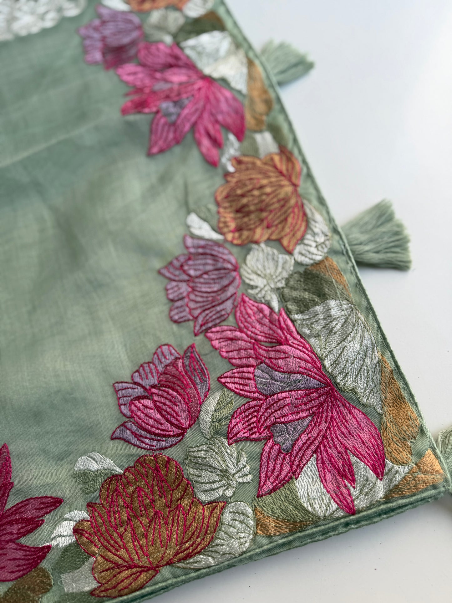 S020 - Soft organza appliqué embroidered saree in 3 colours