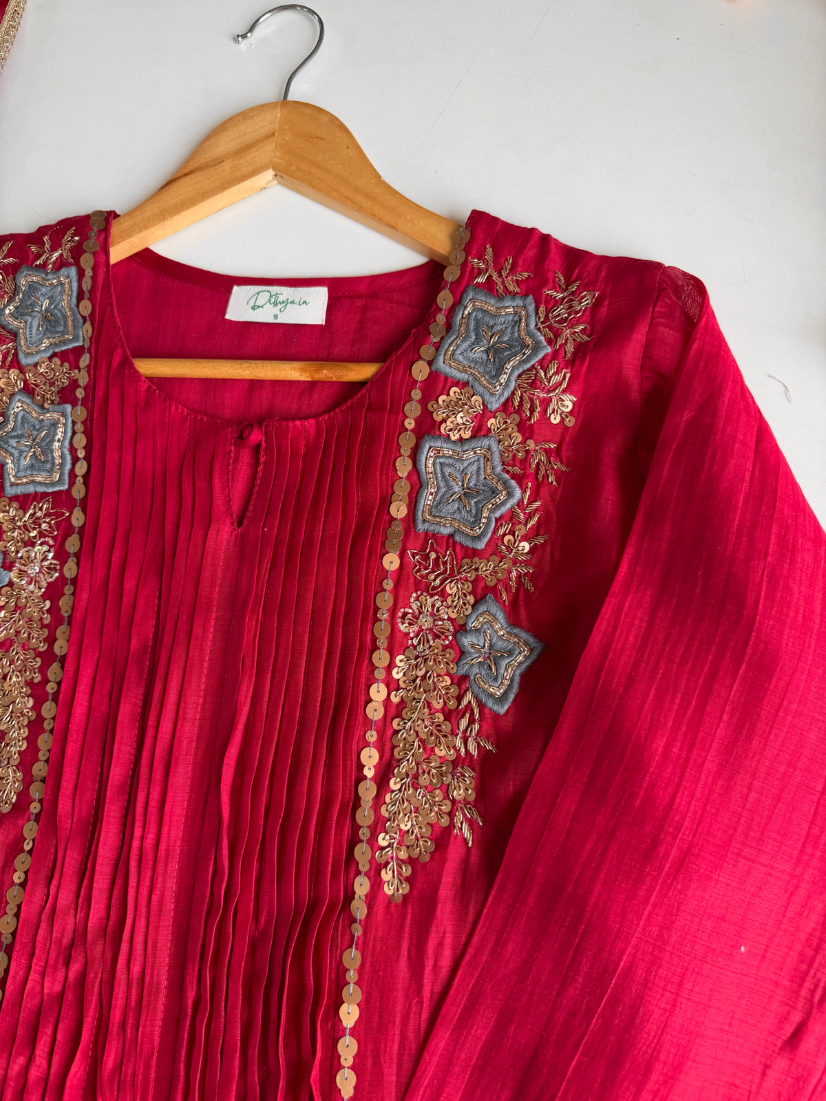 K271 - Mul chanderi handwork Anarkali with pants and dupatta