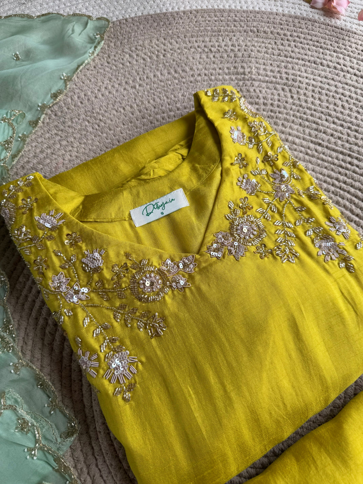 K352 - Russian silk handwork aline Kurti with pants and dupatta