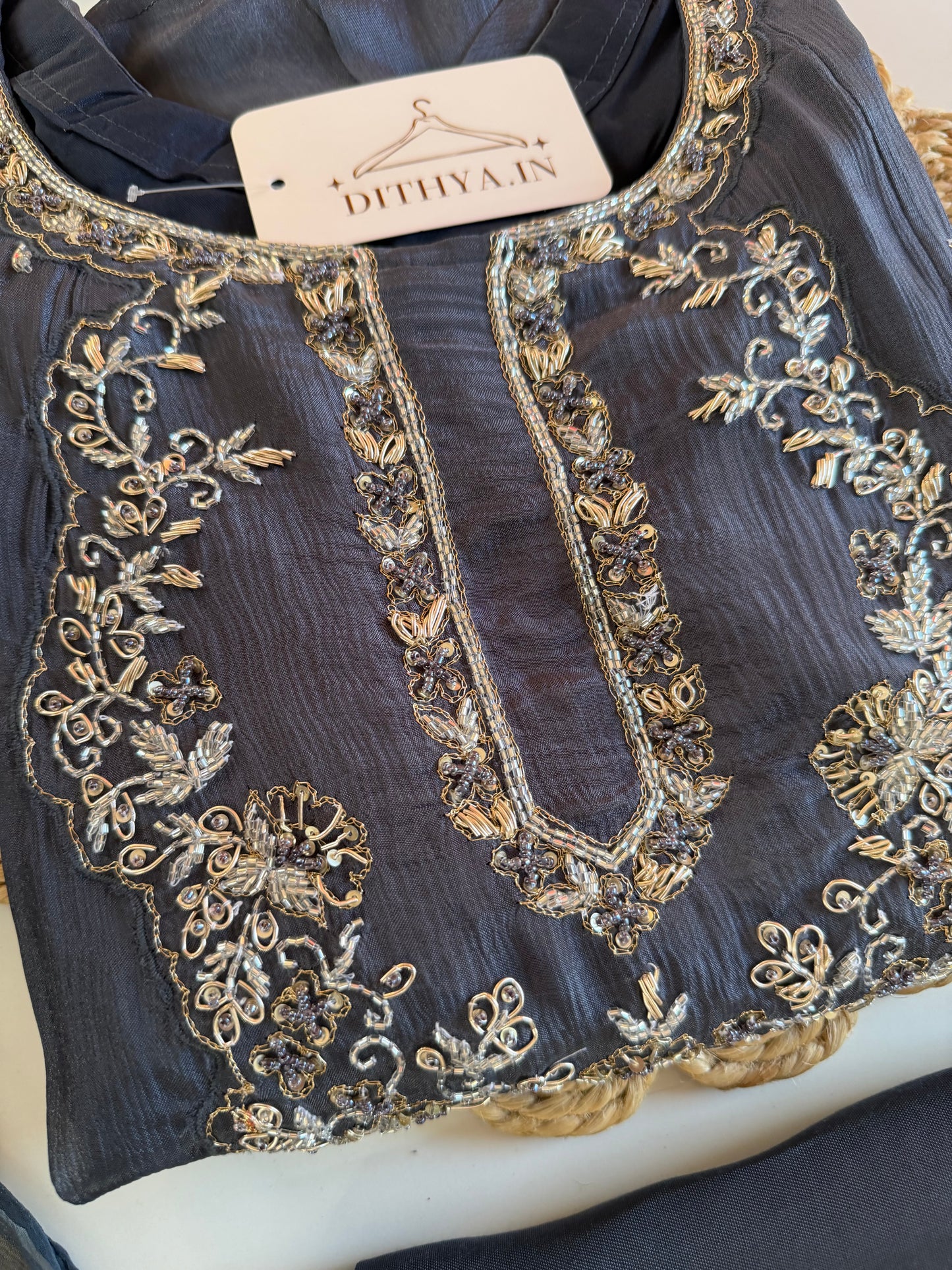 K194 - Pure Chinnon handwork Anarkali with pants and dupatta