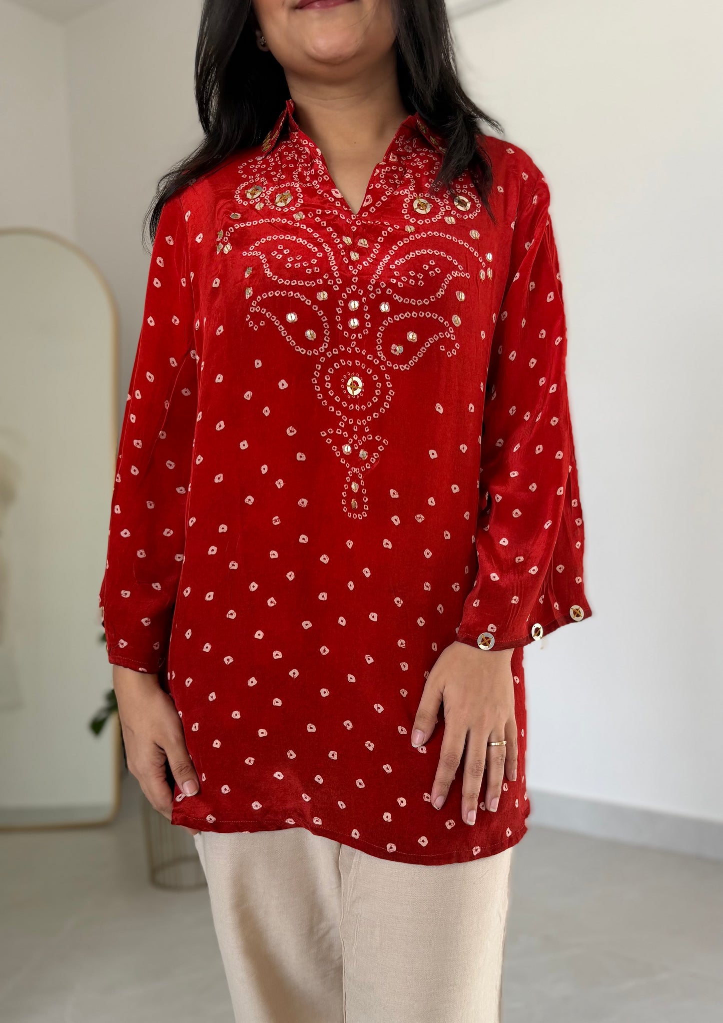 K547 - Pure crape bandhini shirts in 3 styles