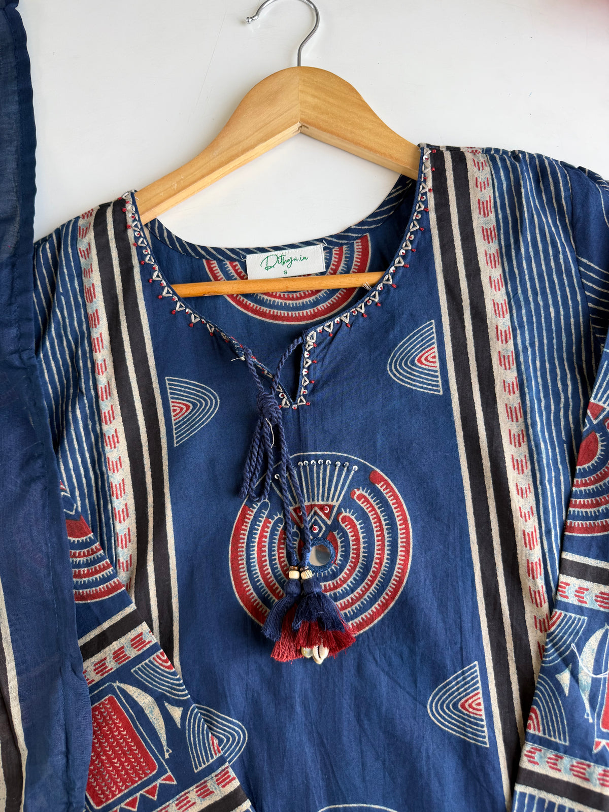 K607 - Mul cotton embroidered straight Kurti with pants and dupatta