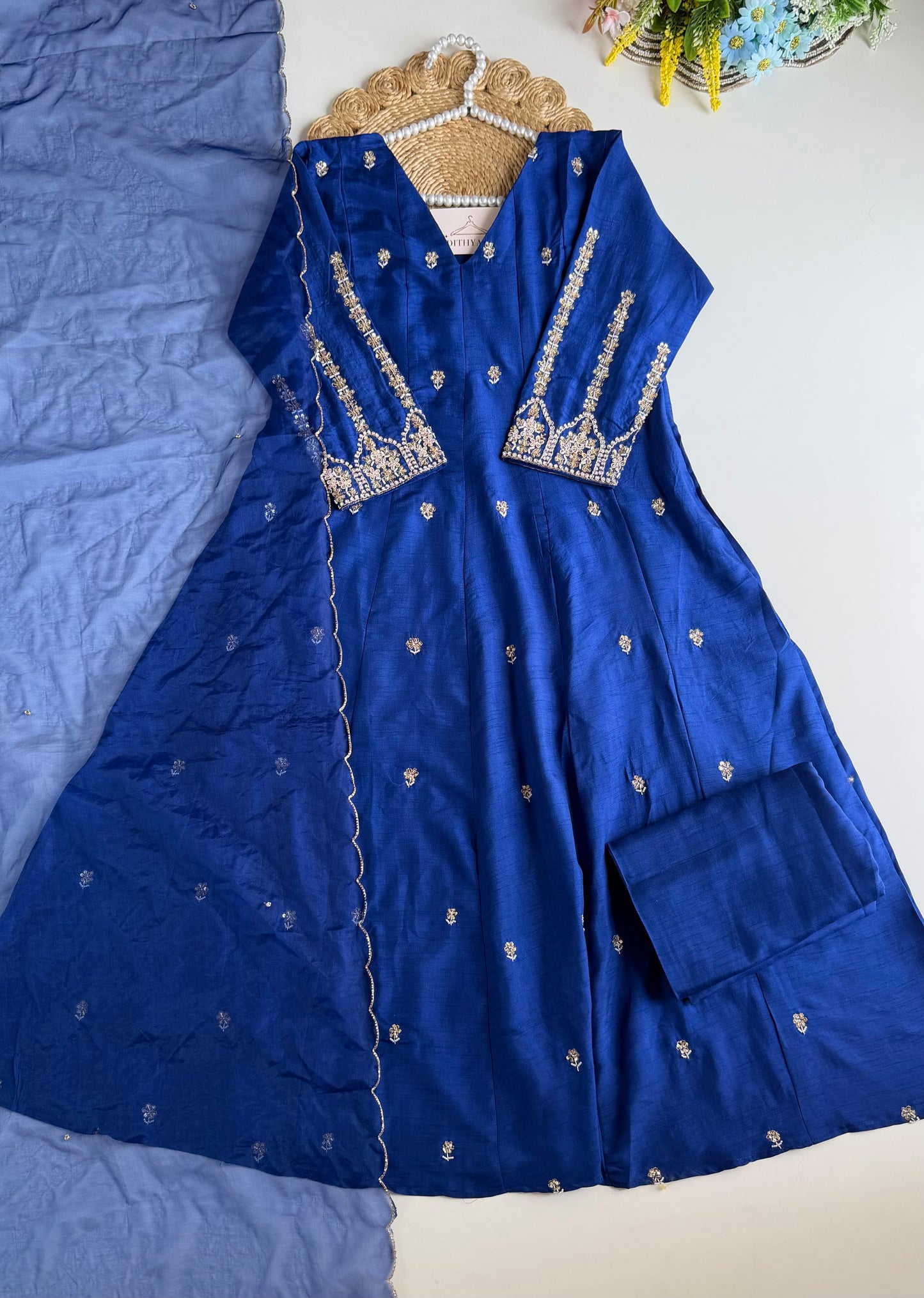 K231 - Russian silk handwork Anarkali with pants and dupatta