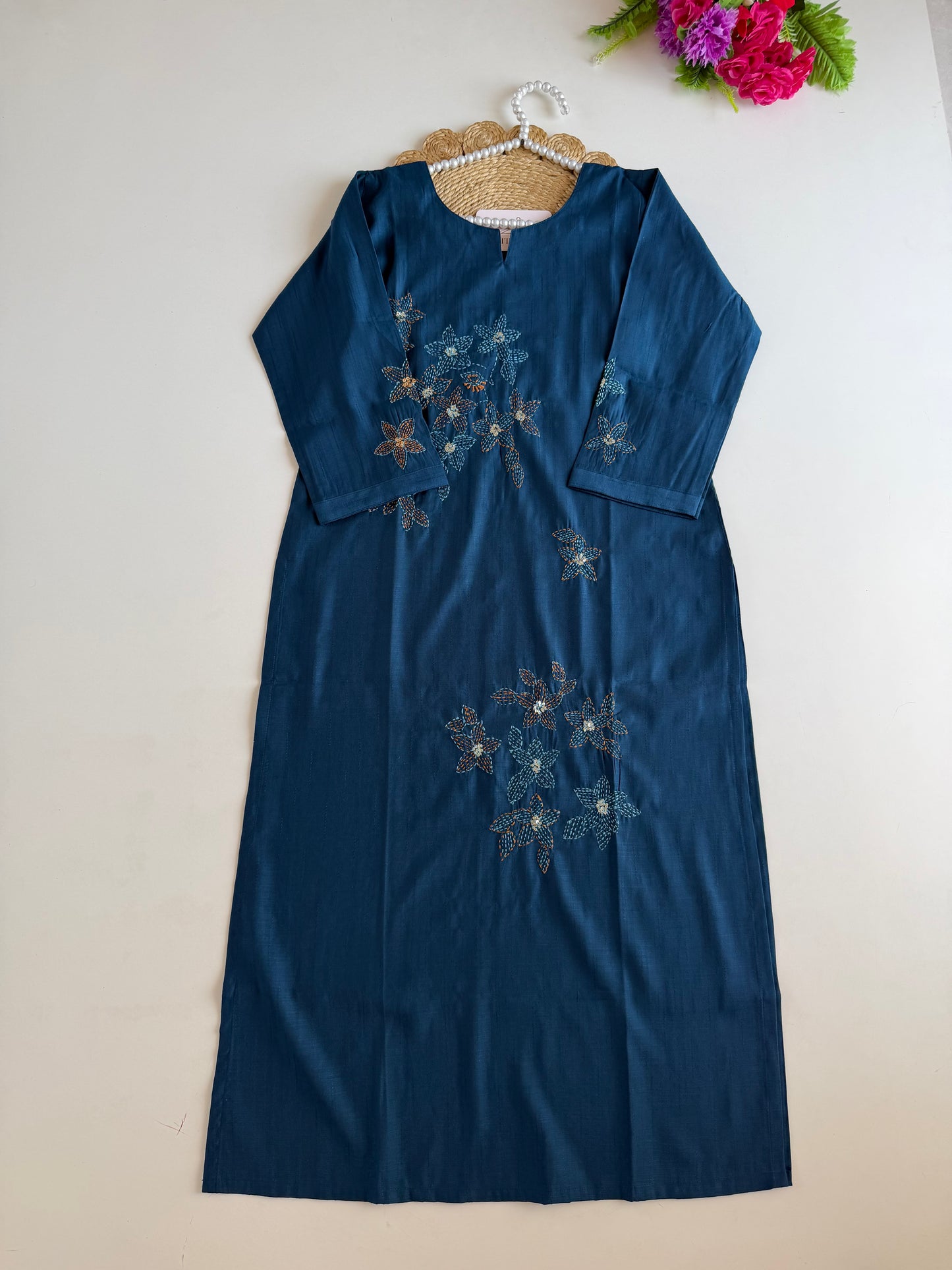K010 - Mul muslin embroidered straight Kurti