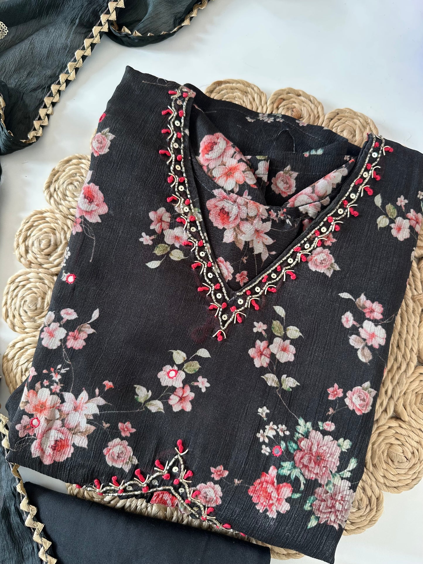 D123 - Chinnon Alia cut Anarkali with pants and dupatta
