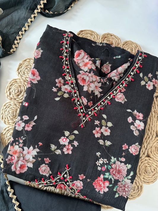 D123 - Chinnon Alia cut Anarkali with pants and dupatta