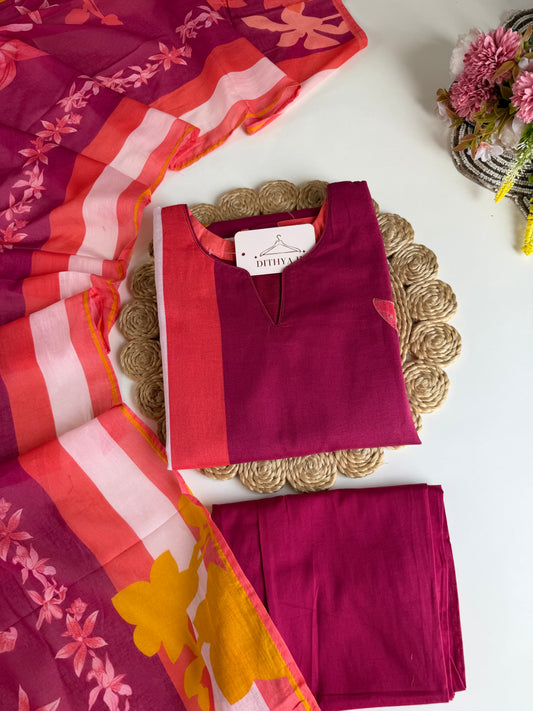 K666 - Mul cotton printed straight Kurti with pants and dupatta
