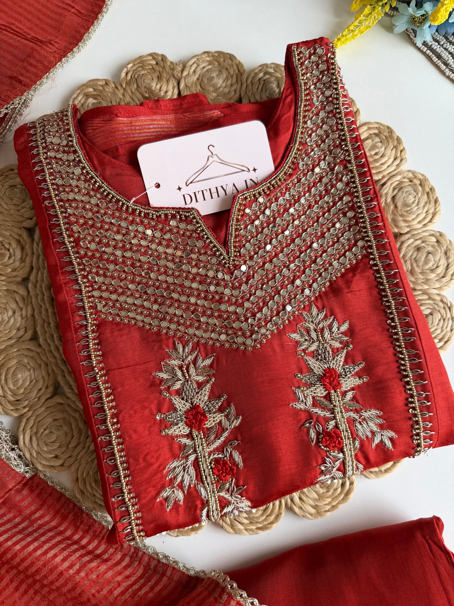 K086 - Russian silk handwork Anarkali with pants and dupatta