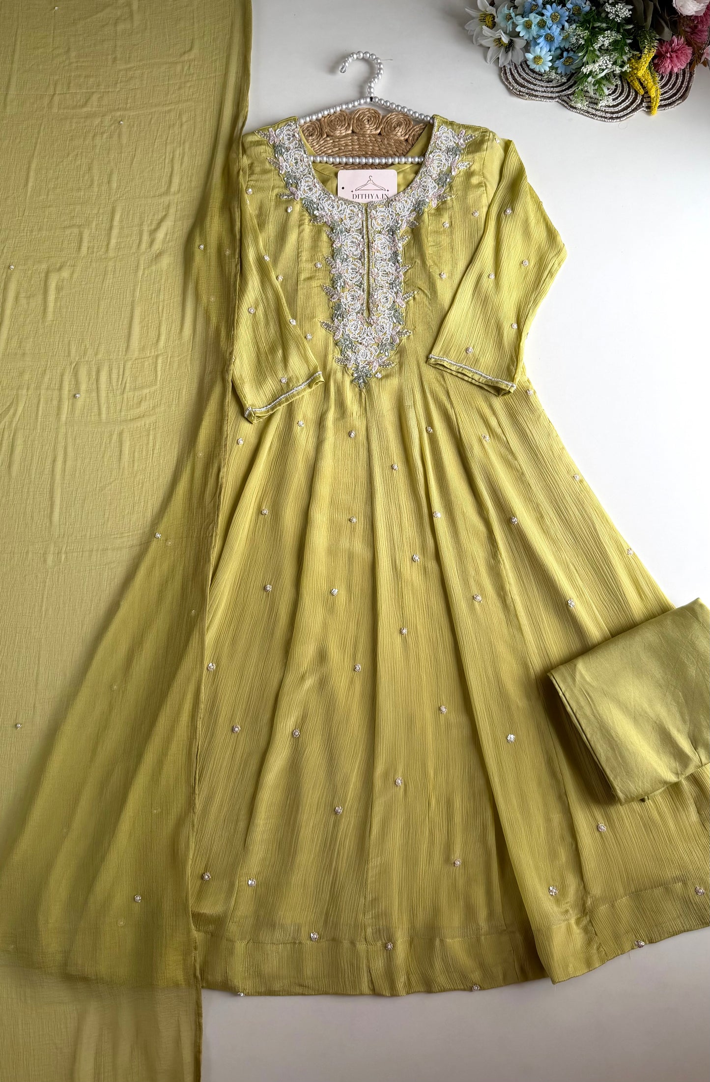 K620 - Pure Chinnon handwork Anarkali with pants and dupatta