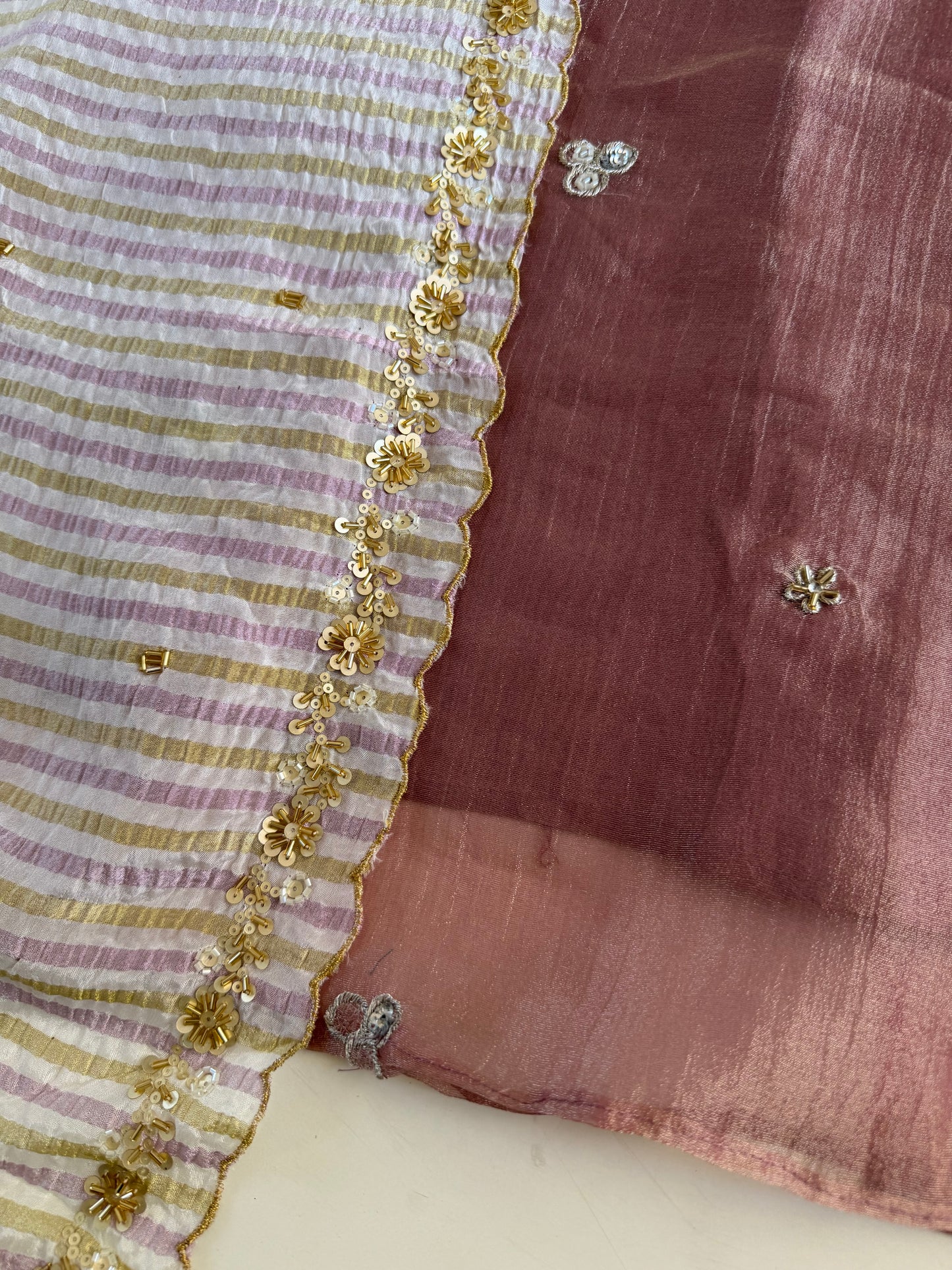 K684 - Crushed tissue handwork Aline Kurti with pants and dupatta