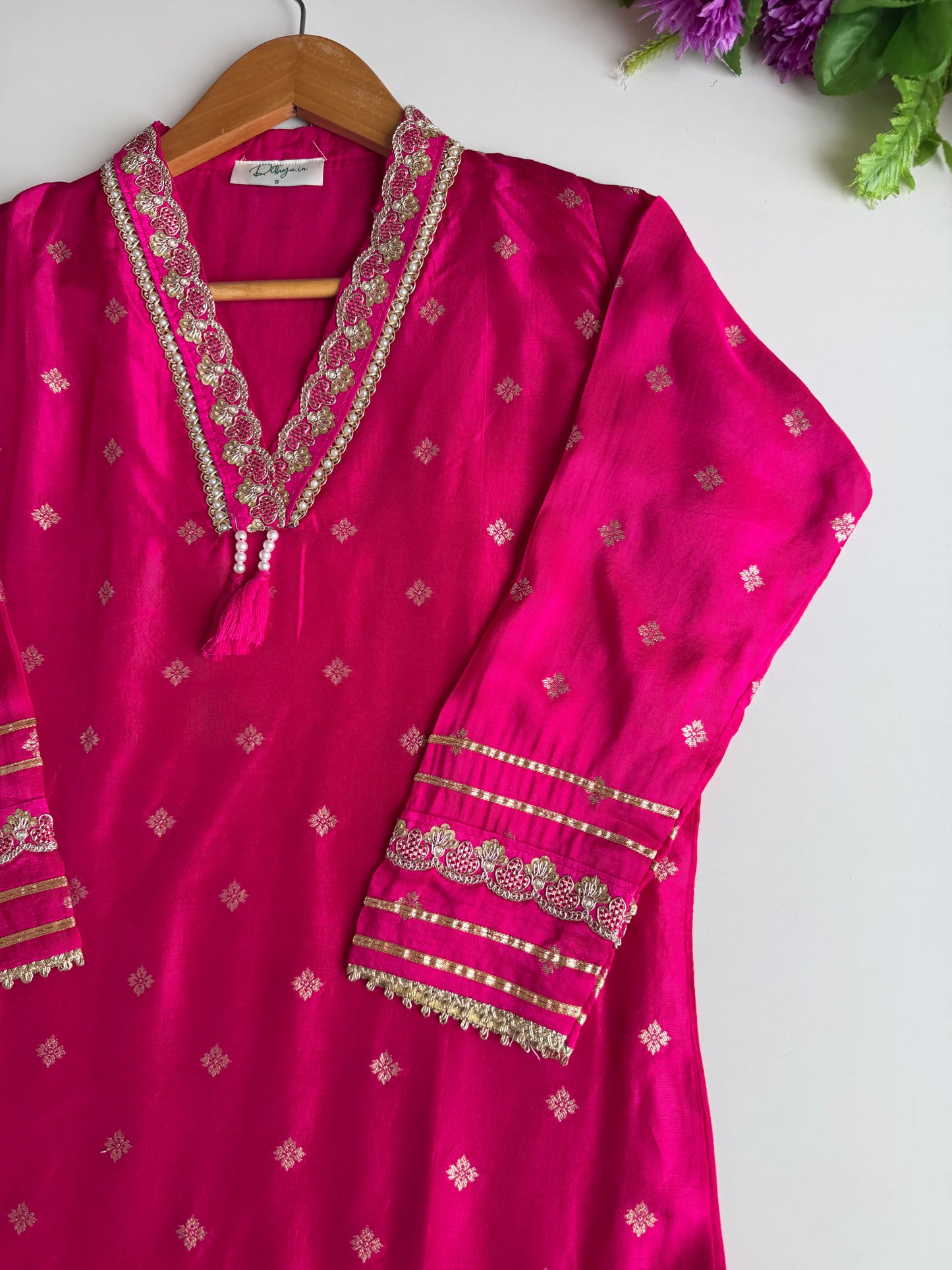 K519 - Jacquard silk straight Kurti with pants and dupatta in 2 colours