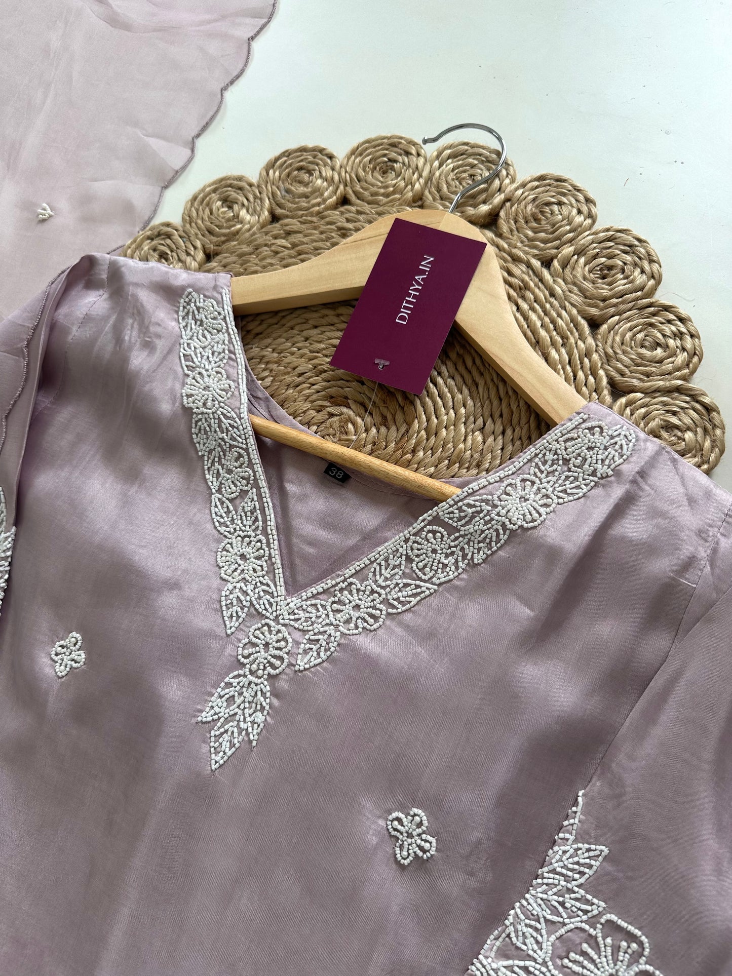 K071 - Abuthai silk Pearl work straight kurti with pants and dupatta .