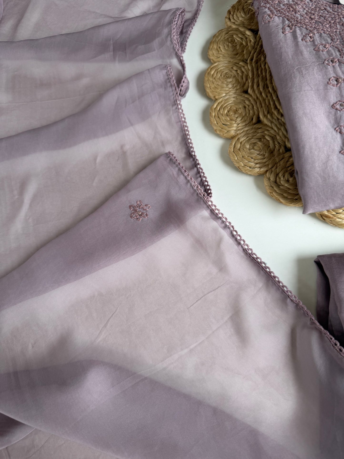 K510 - Viscose organza chikankari straight Kurti with pants and dupatta