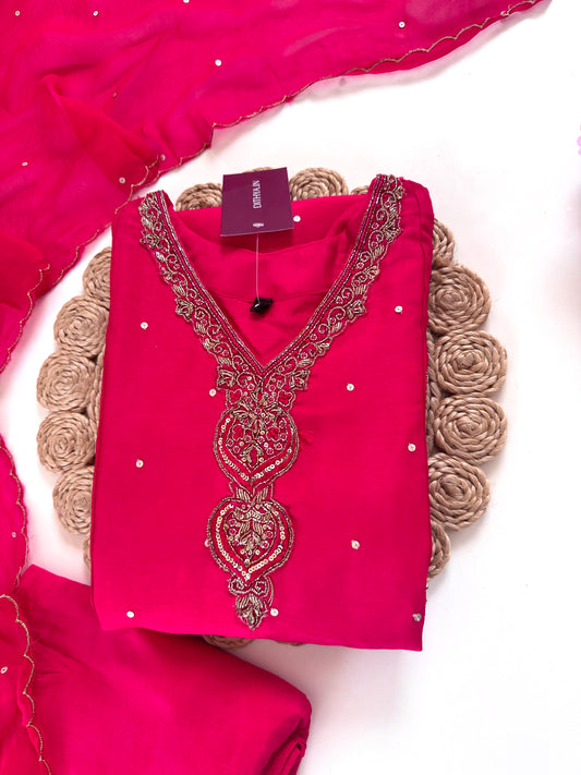 K212 - Russian silk handwork Anarkali with pants and dupatta