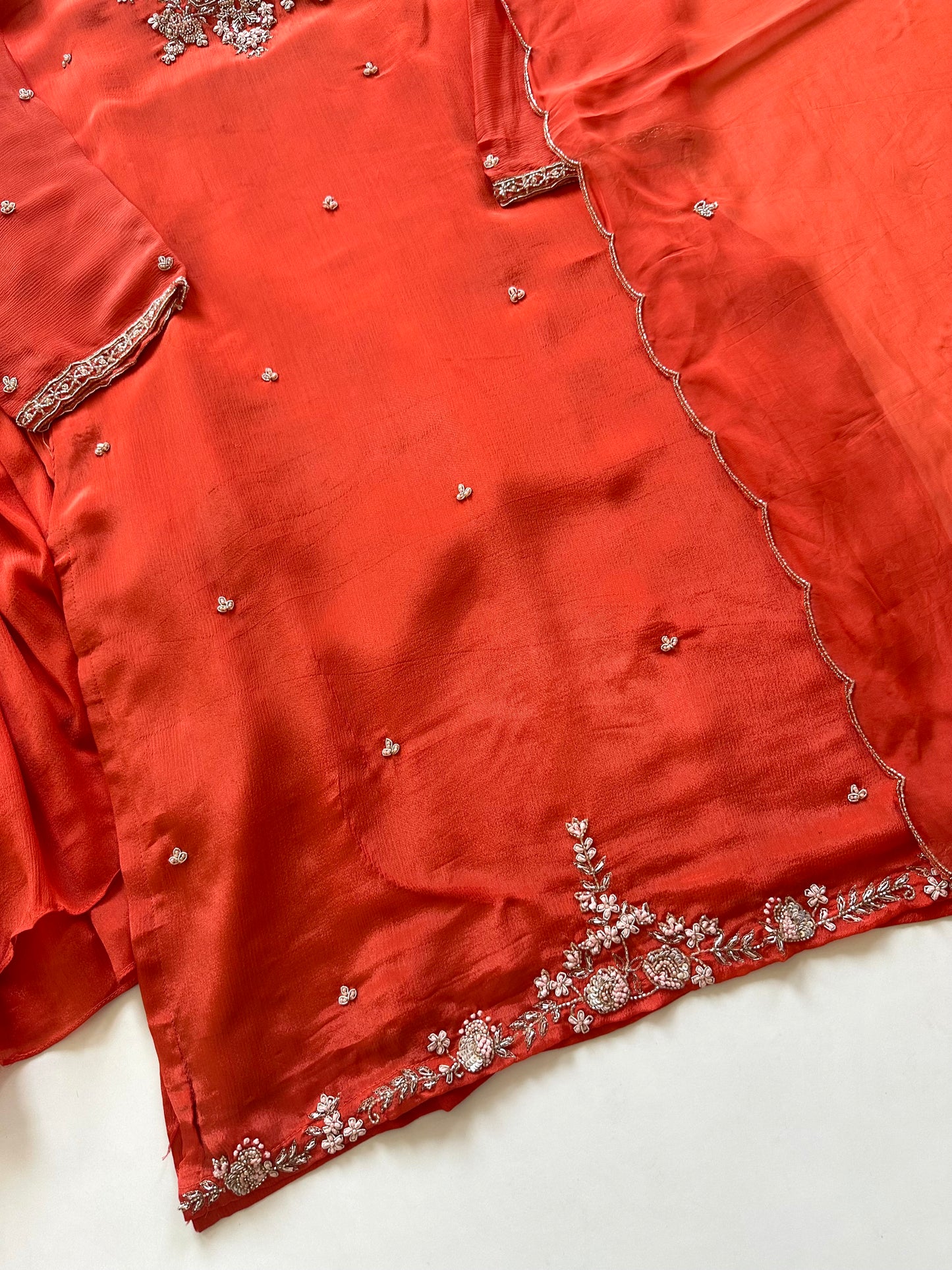 K104 - Chinnon Handwork Short kurti with sharara and dupatta.