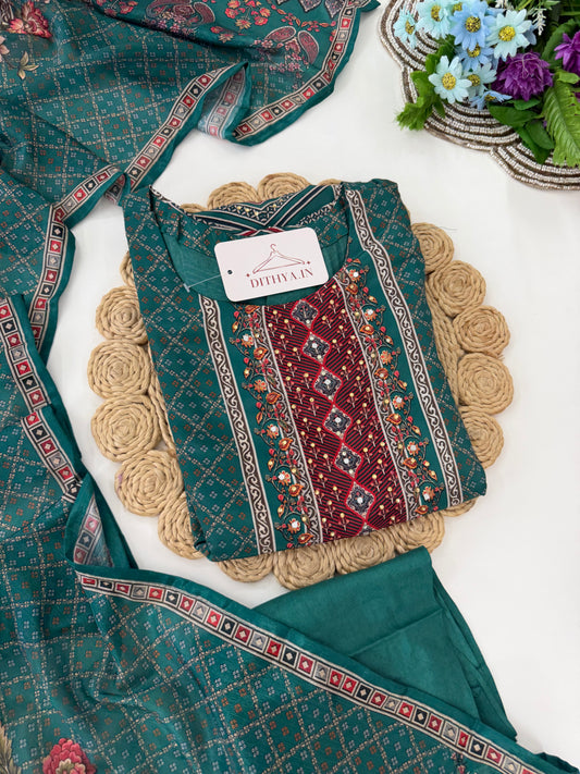 K513 - Rayon printed straight Kurti with pants and dupatta