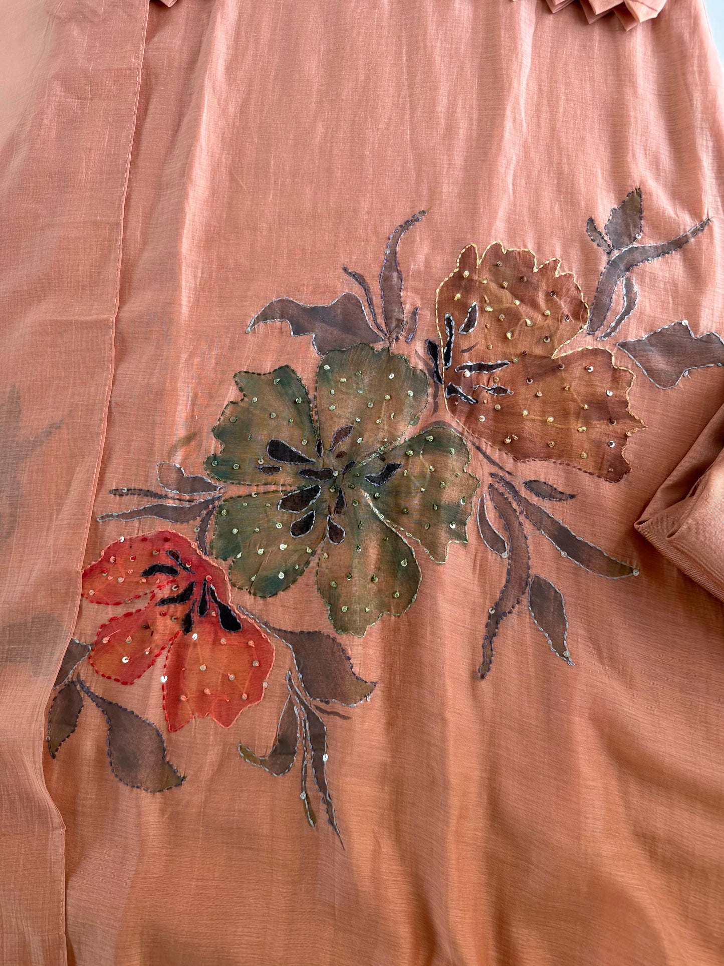 K639 - Mul chanderi embroidered Aline Kurti with pants and dupatta