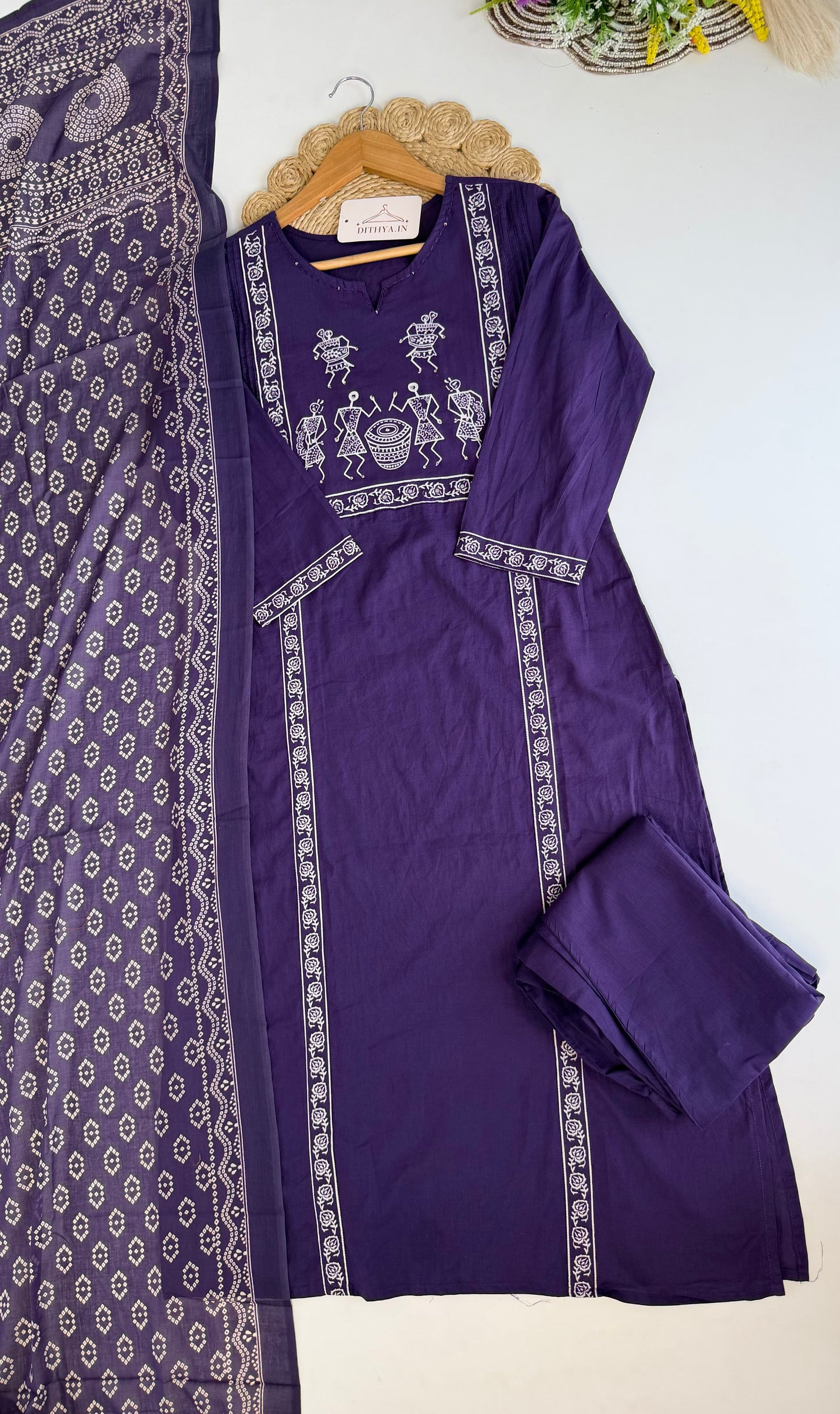 K545 - Mul cotton Straight Kurti with pants and dupatta