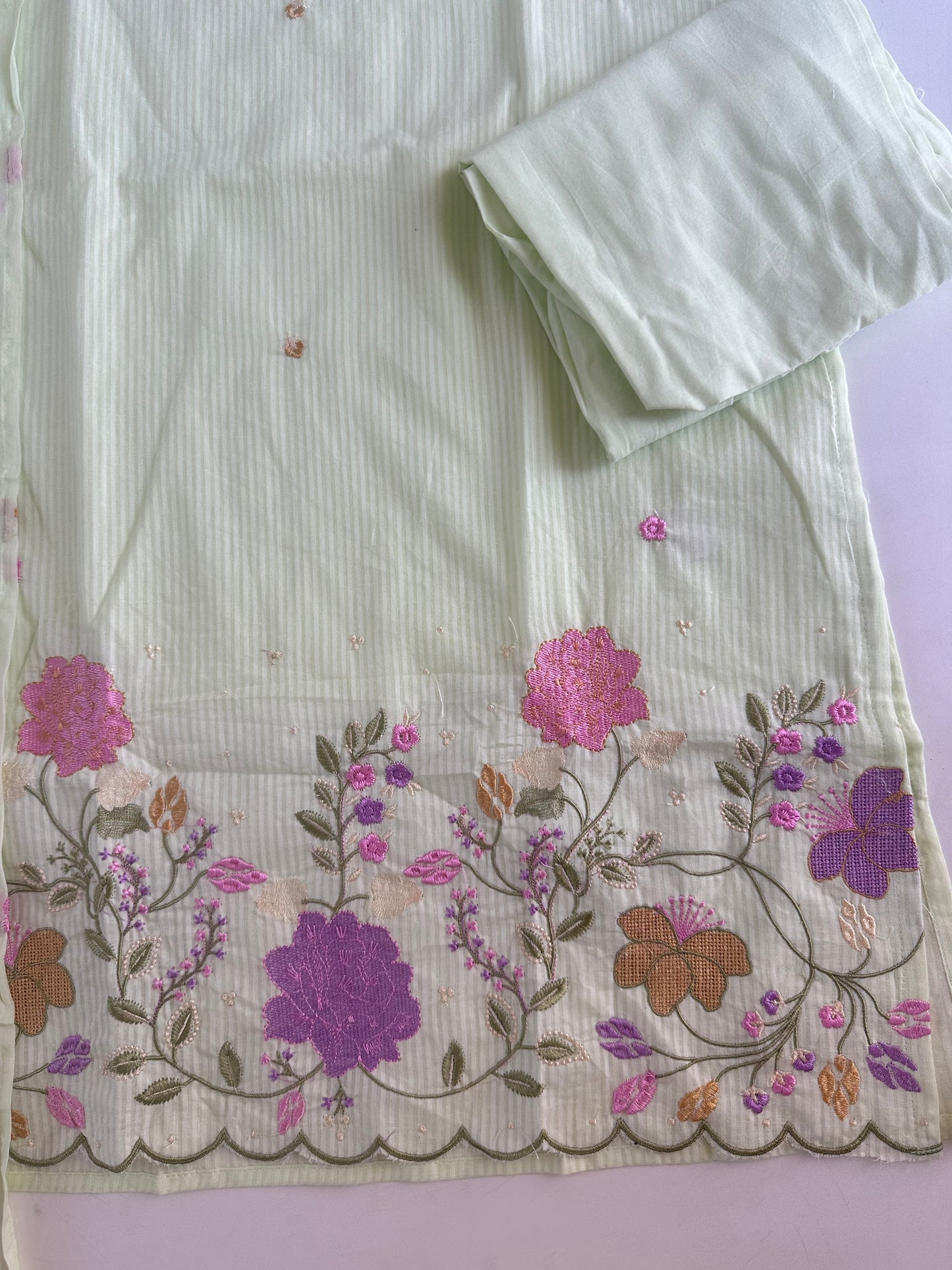 K526 - Mul cotton embroidered straight Kurti with pants and dupatta