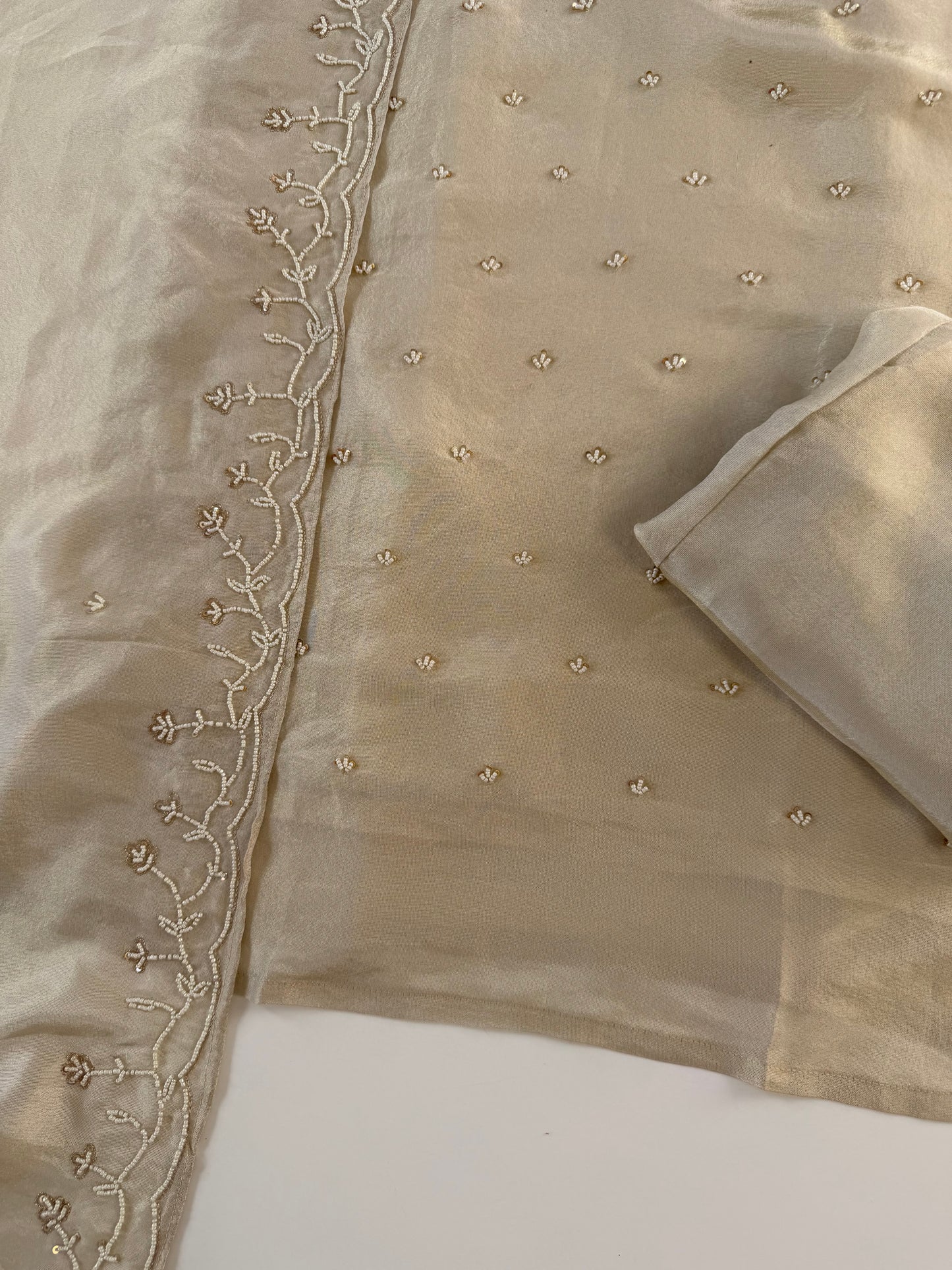 K602 - Tissue silk pearl work straight Kurti with pants and dupatta in 2 colours