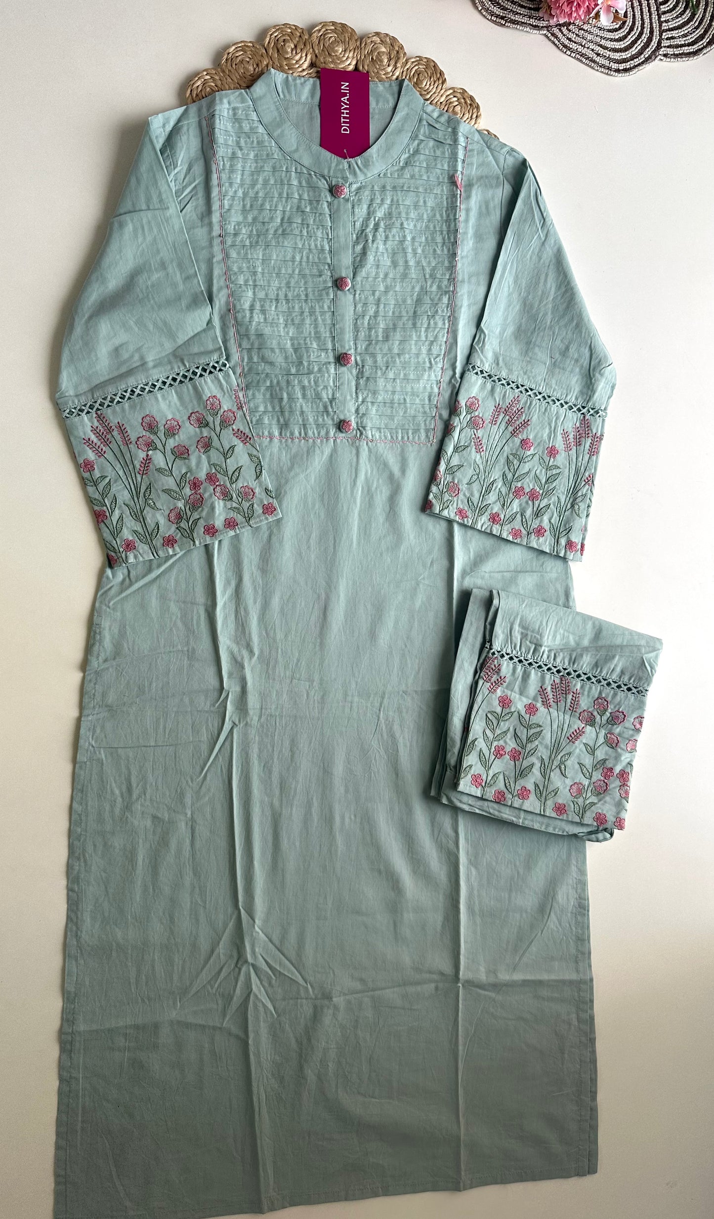 K303 - Cotton embroidered straight Kurti with pants