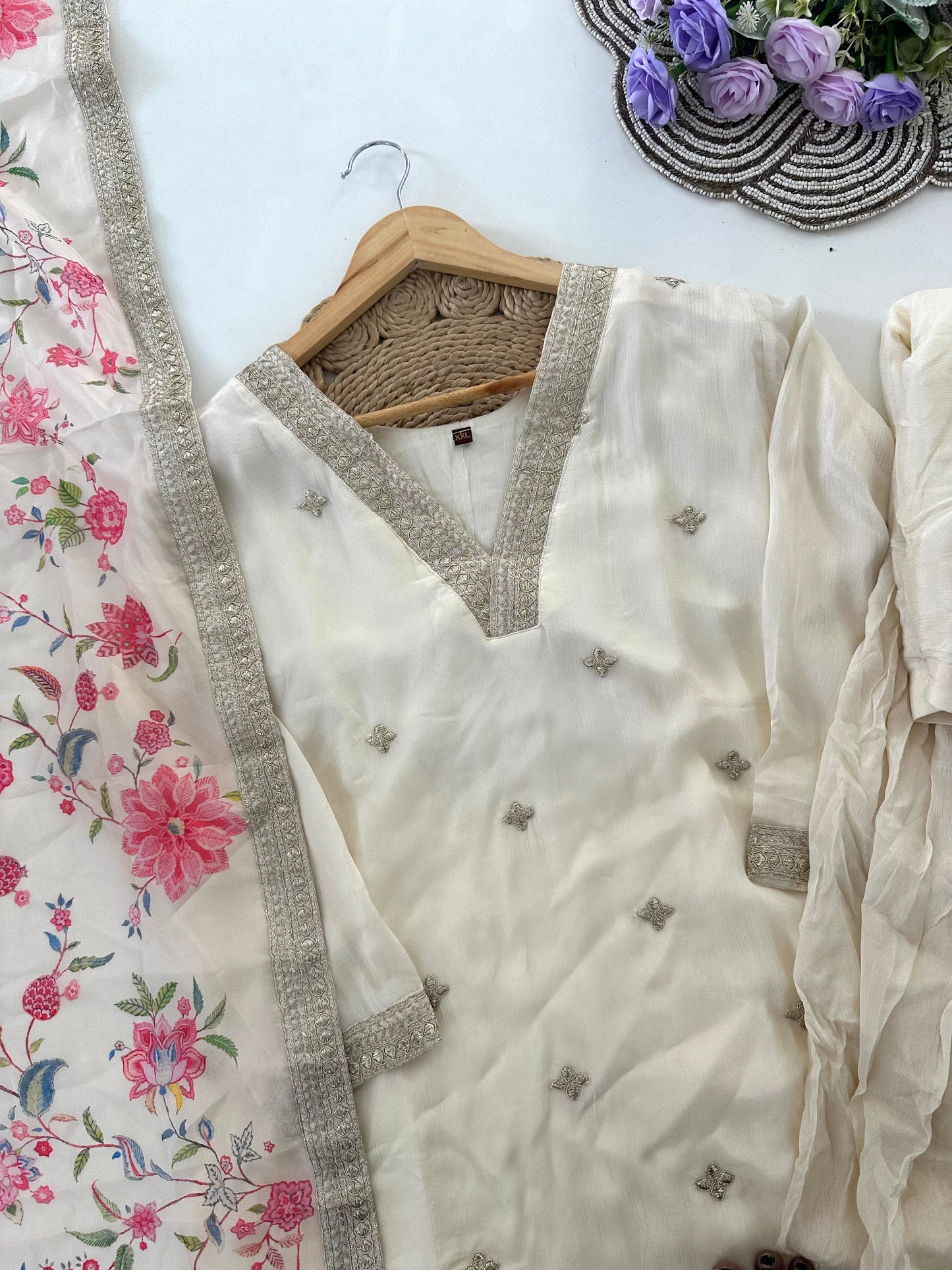 D031 -Chinnon Kurti with palazzo pants and dupatta