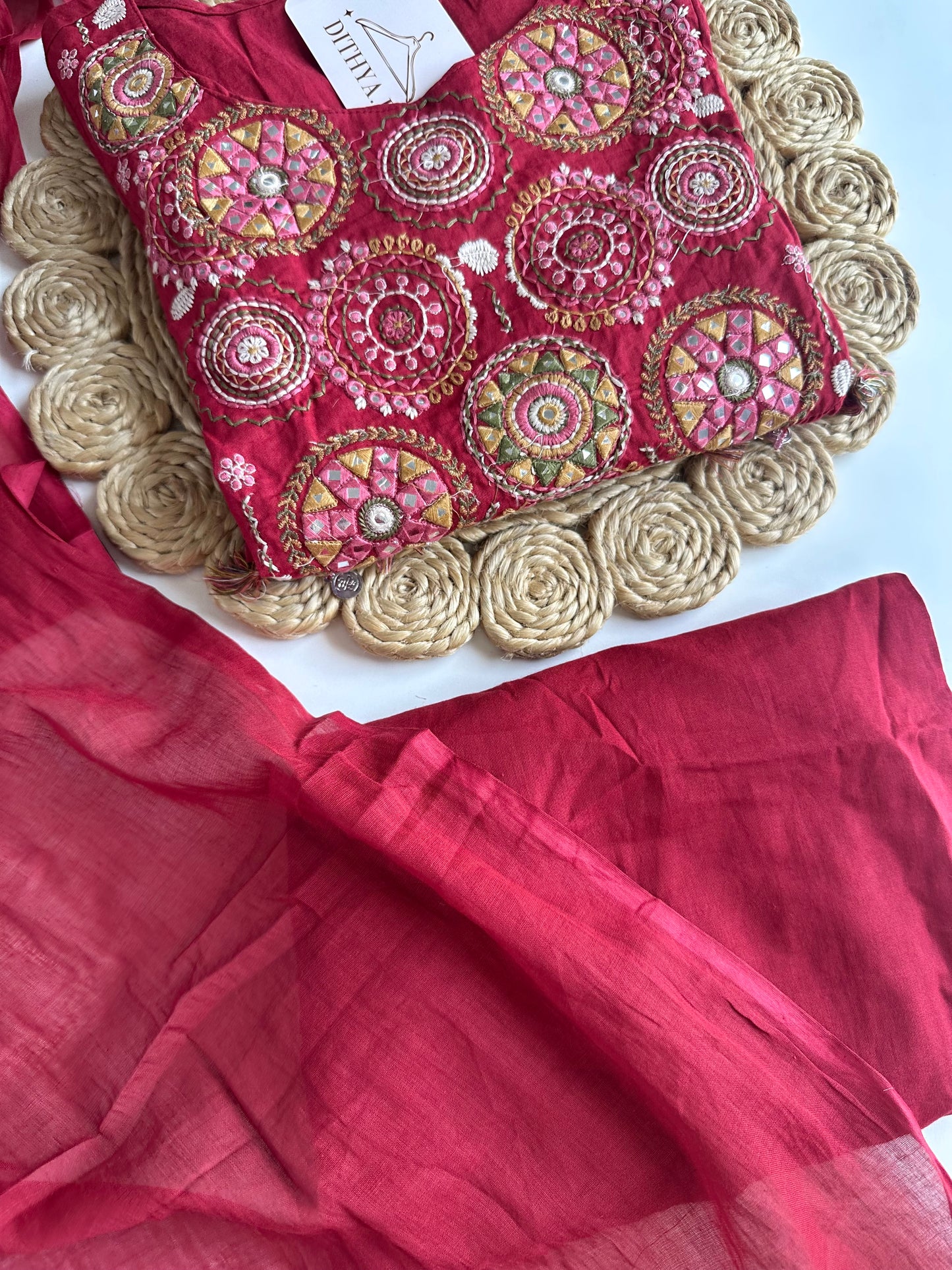 K464 - Mul Cotton Anarkali with pants and dupatta