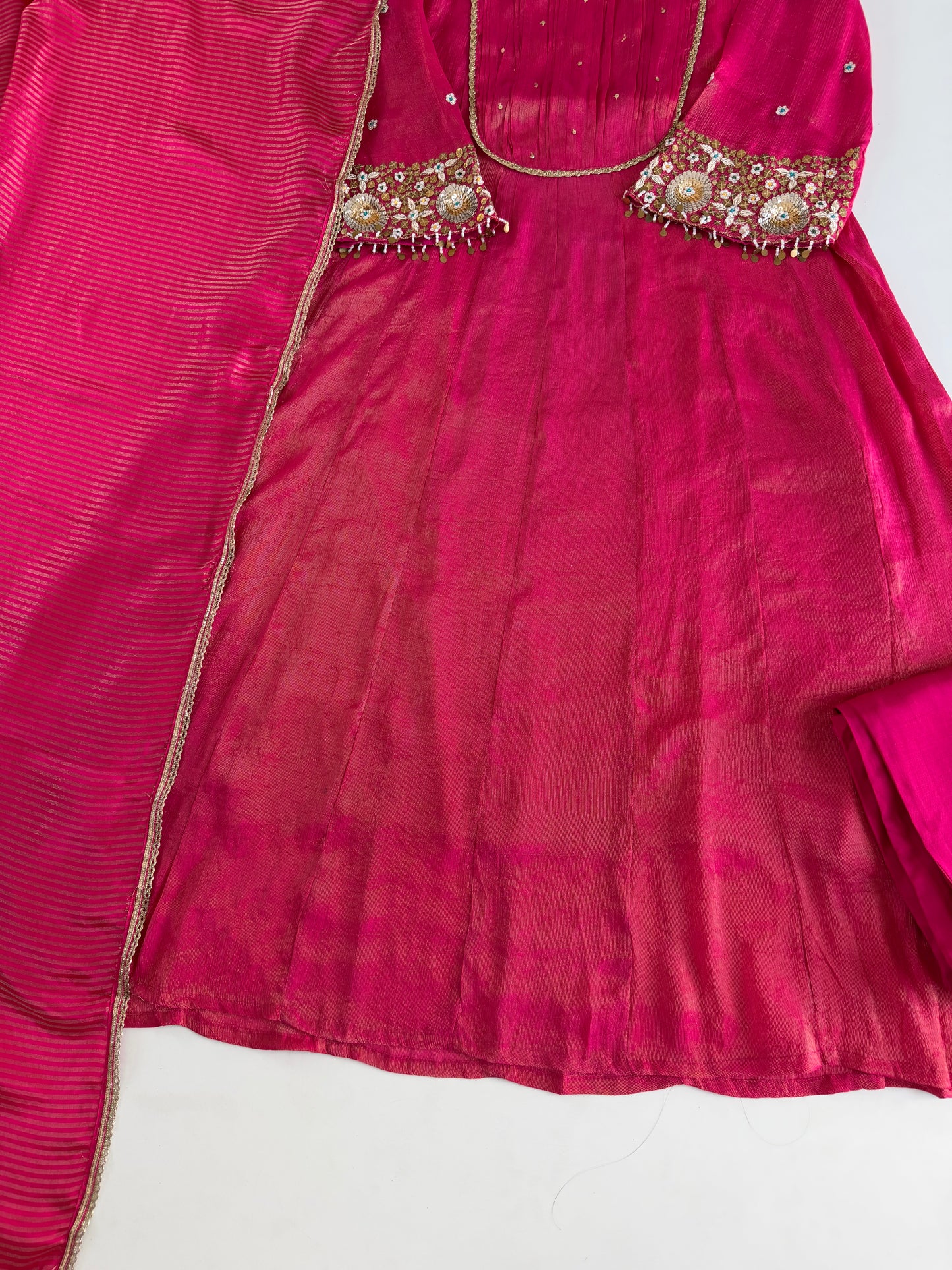 K475 - Tissue silk handwork Anarkali with pants and dupatta