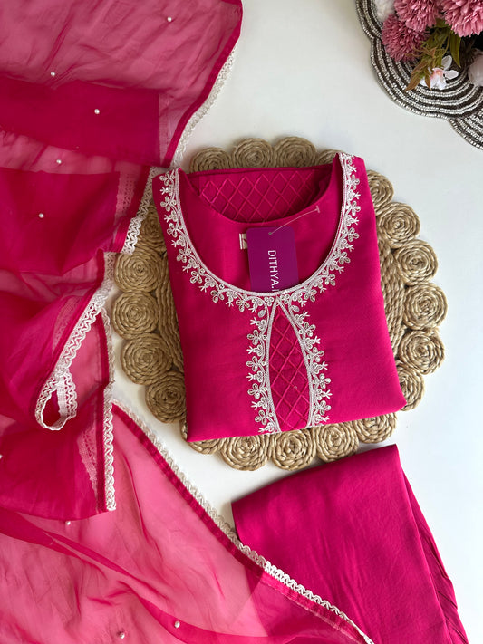 K459 - Roman silk embroidered straight Kurti with pants and dupatta