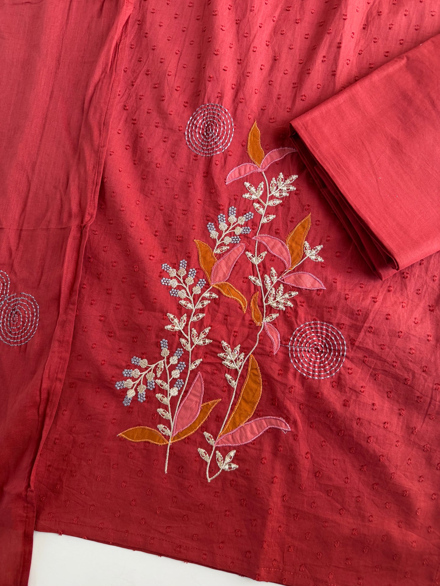 K721 - Mul cotton embroidered Aline   Kurti with pants and dupatta